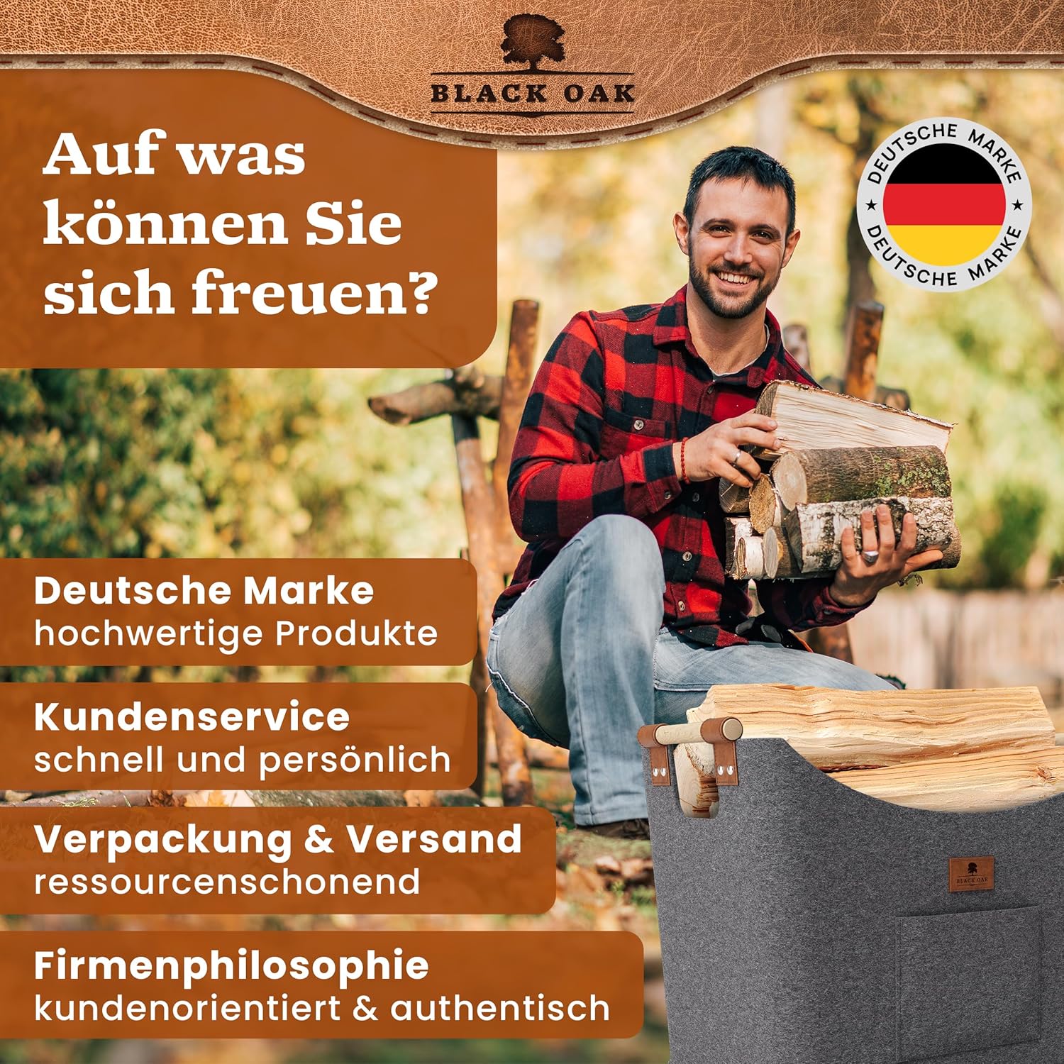 BLACK OAK Montana XL 60L Holzkorb aus Filz grau von BLACK OAK