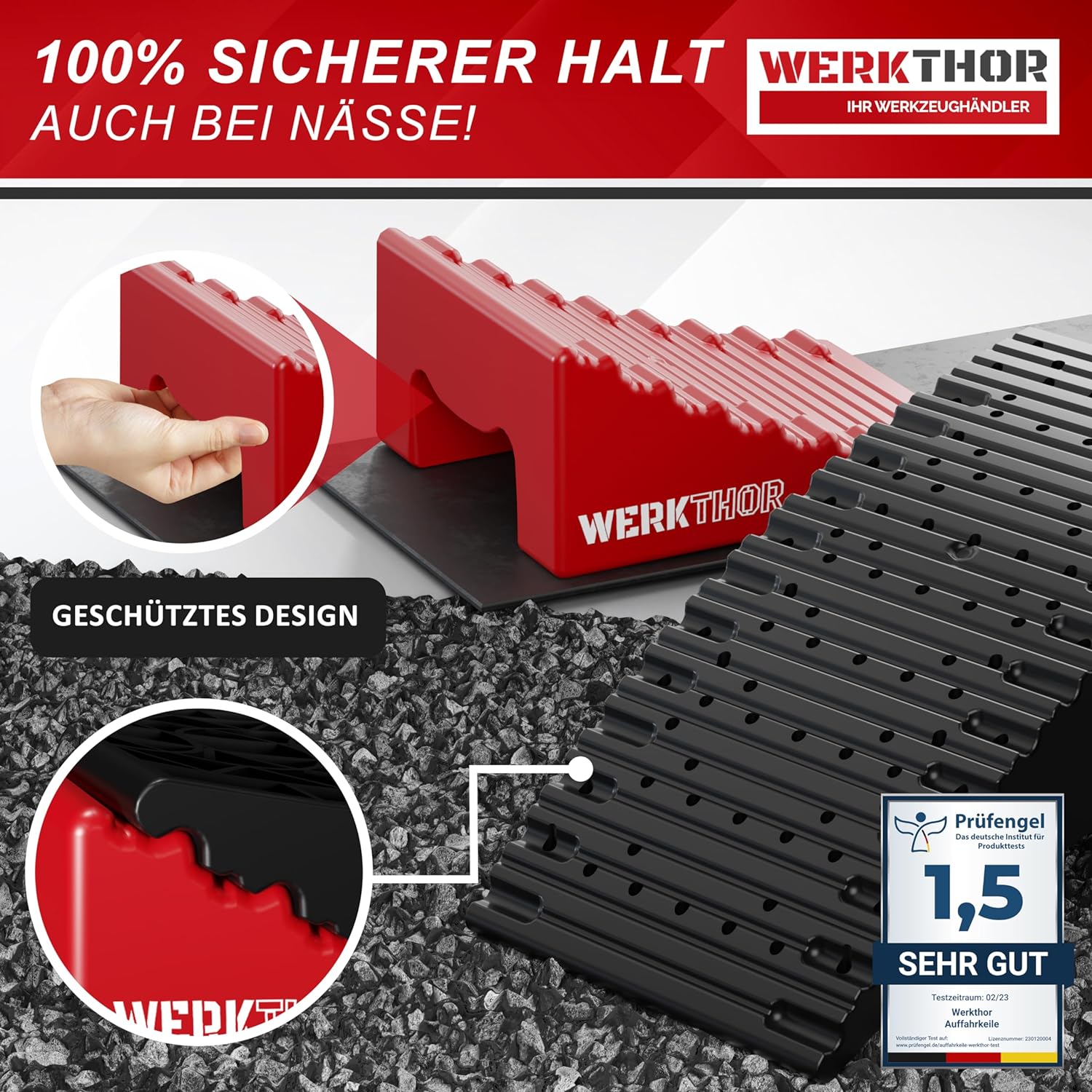 WERKTHOR Auffahrkeile 2er Set Schwarz / Rot | Wohnmobil & Wohnwagen & VAN & Anhänger von WERKTHOR