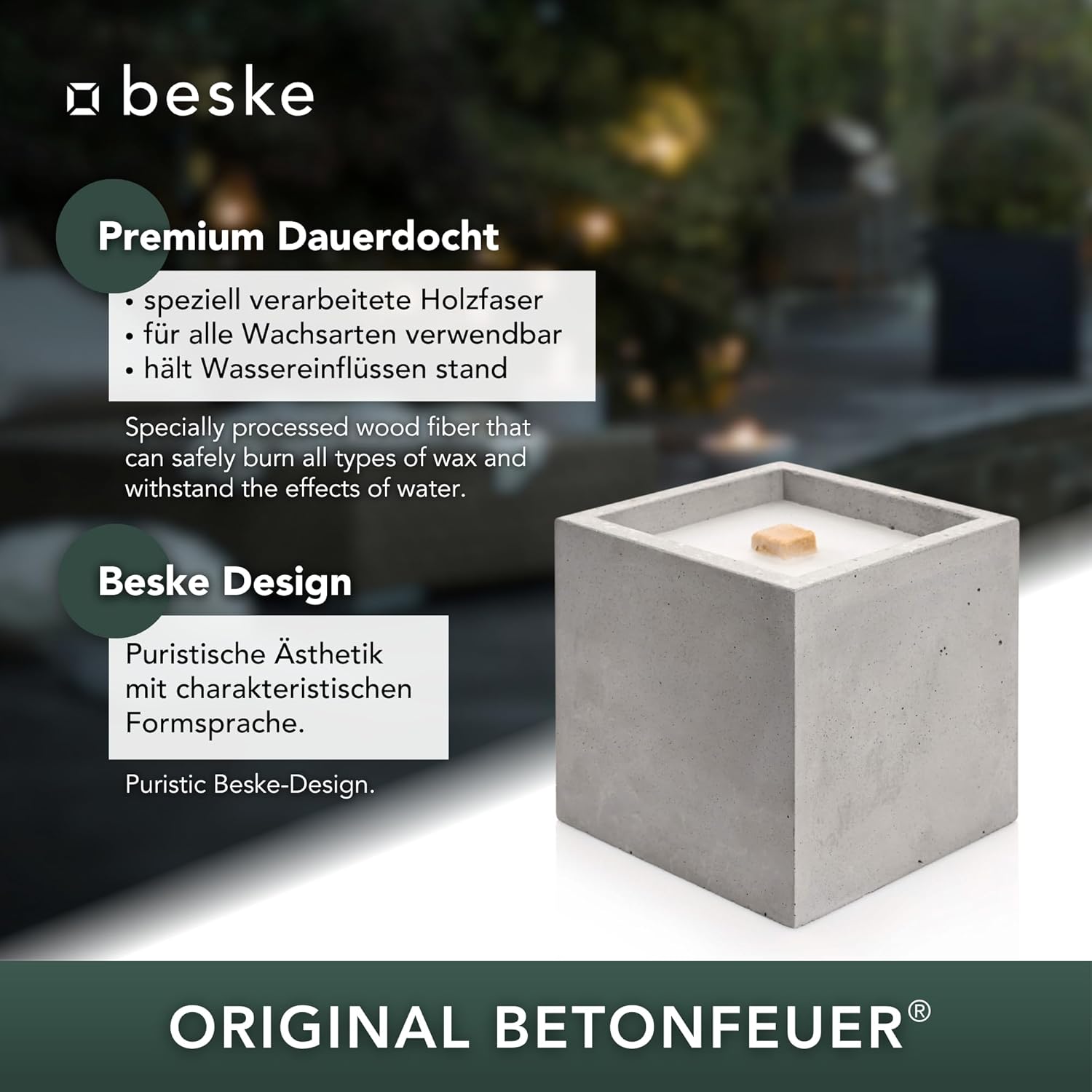 BESKE Betonfeuer Fuego Outdoor 17x17x17 inkl. Löschbrett - HANDARBEIT Made in Germany von Beske-Manufaktur