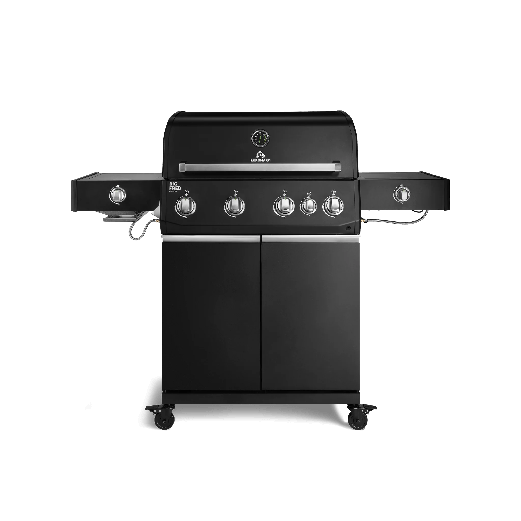 BURNHARD Big FRED Deluxe Plus Gasgrill 4 Brenner Series 4 Black Edition mit Gusseisen Grillrost Maximale BBQ Power 24,7 kW Premium Ausstattung von BURNHARD