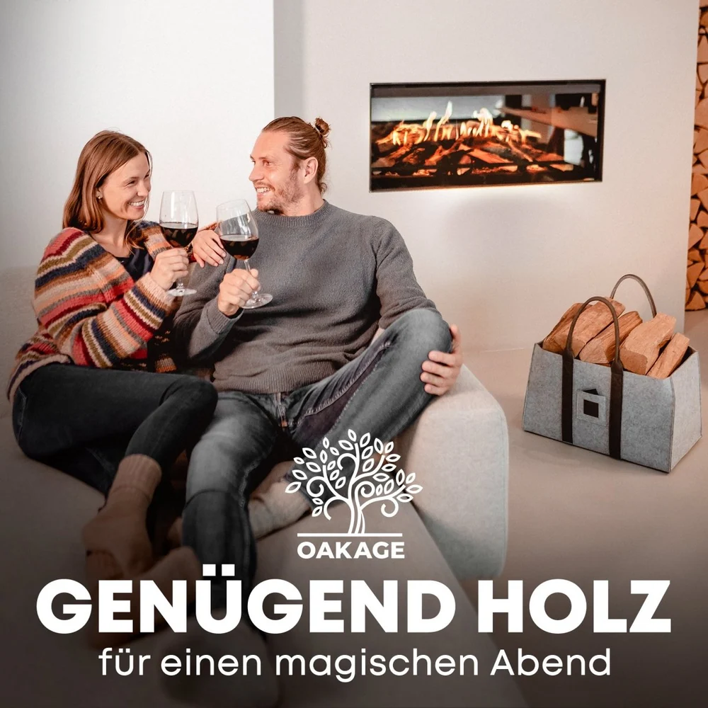 OAKAGE Holzkorb Filzshopper 2er Set Hellgrau aus recyceltem Filz 50 x 33 x 30 cm
