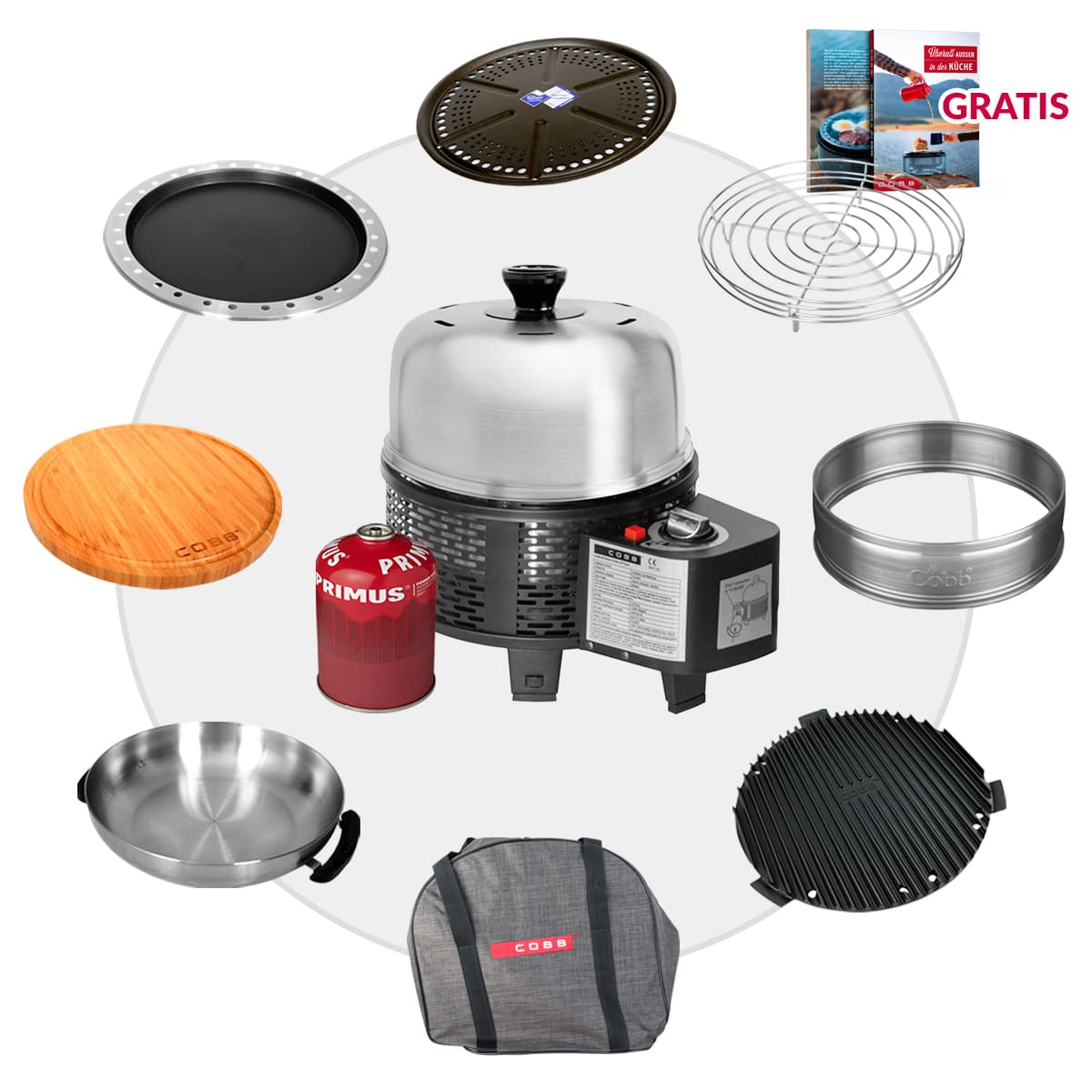 Cobb Gas Grill PRO BLACK inkl. Grillplatte ~ 10-teilig | Multifunktionsküche | SET 6 von Cobb