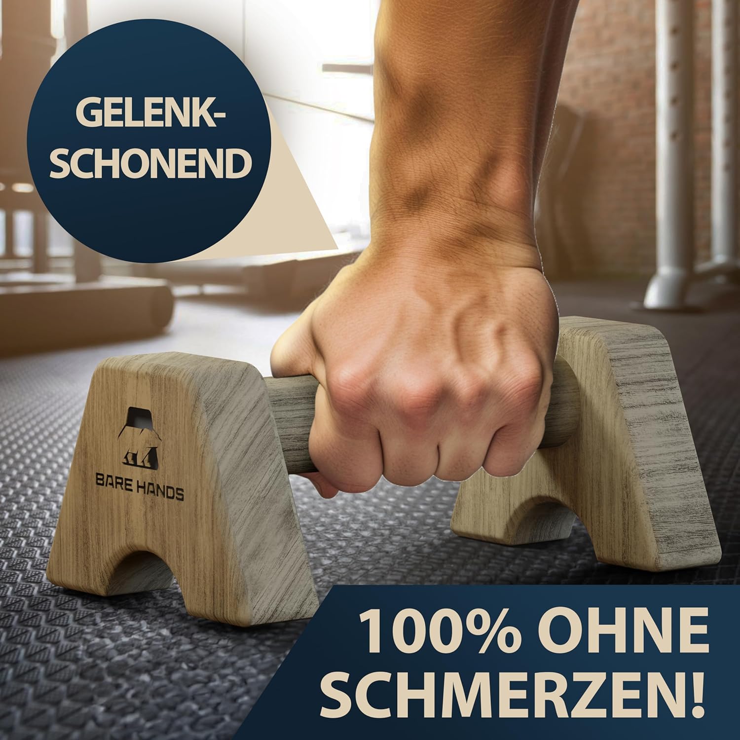 BARE HANDS Liegestützgriffe Größe M aus dunklem Holz rutschfest und gelenkschonend für Calisthenics Indoor und Outdoor von Bare Hands