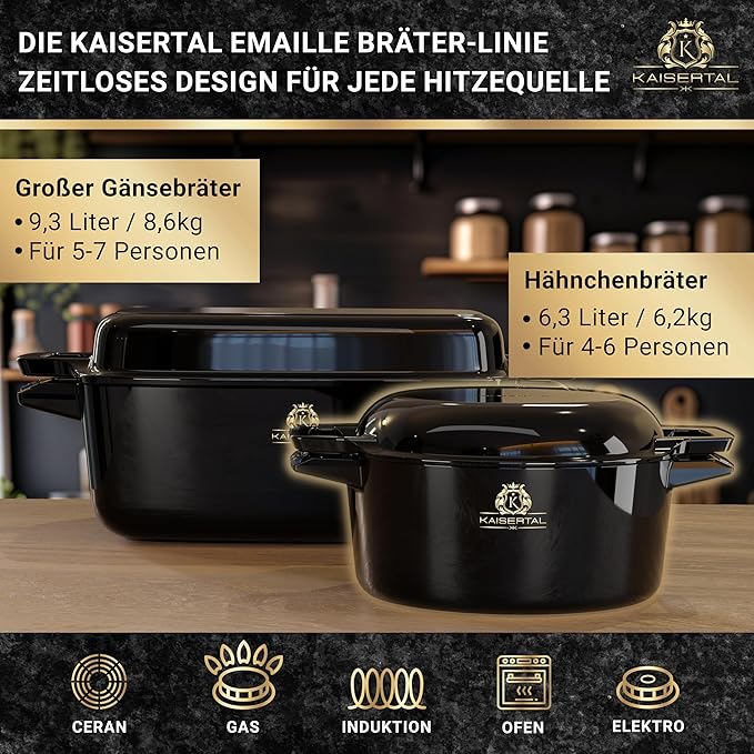 KAISERTAL Emaillierter Gusseisen Topf - 2-in-1 Schmortopf 26 cm mit Deckel 6,4 Liter von KAISERTAL