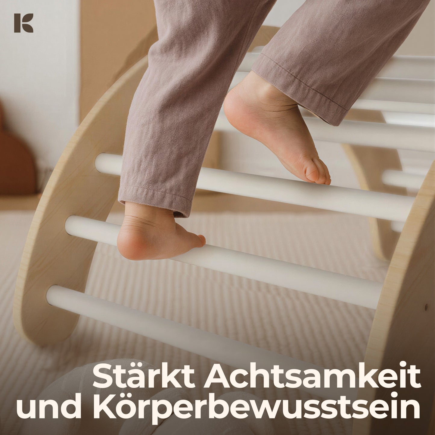 Kindaholz SAMI Kletterdreieck mit NINA Kletterbogen und MIKA Rutschrampe Weiß Indoor Kletterset aus FSC Holz von Kindaholz