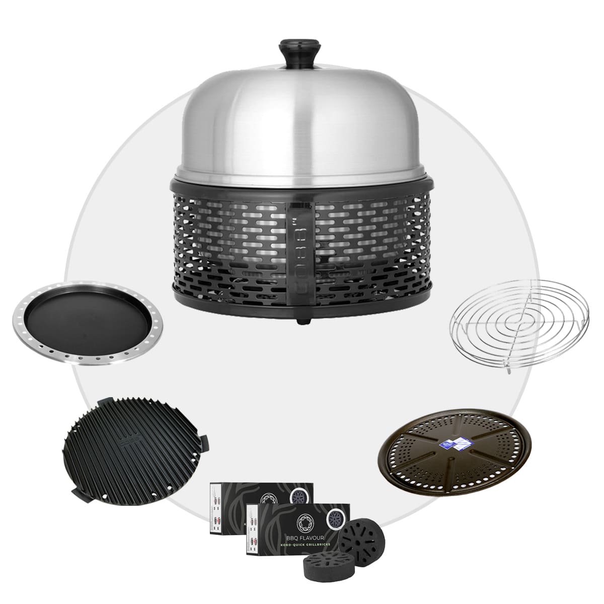 COBB PRO BLACK Holzkohle Grill inkl. Grillplatte ~ 6-teilig inkl. BBQ Flavour Quick Koko Briketts | SET 3 von Cobb