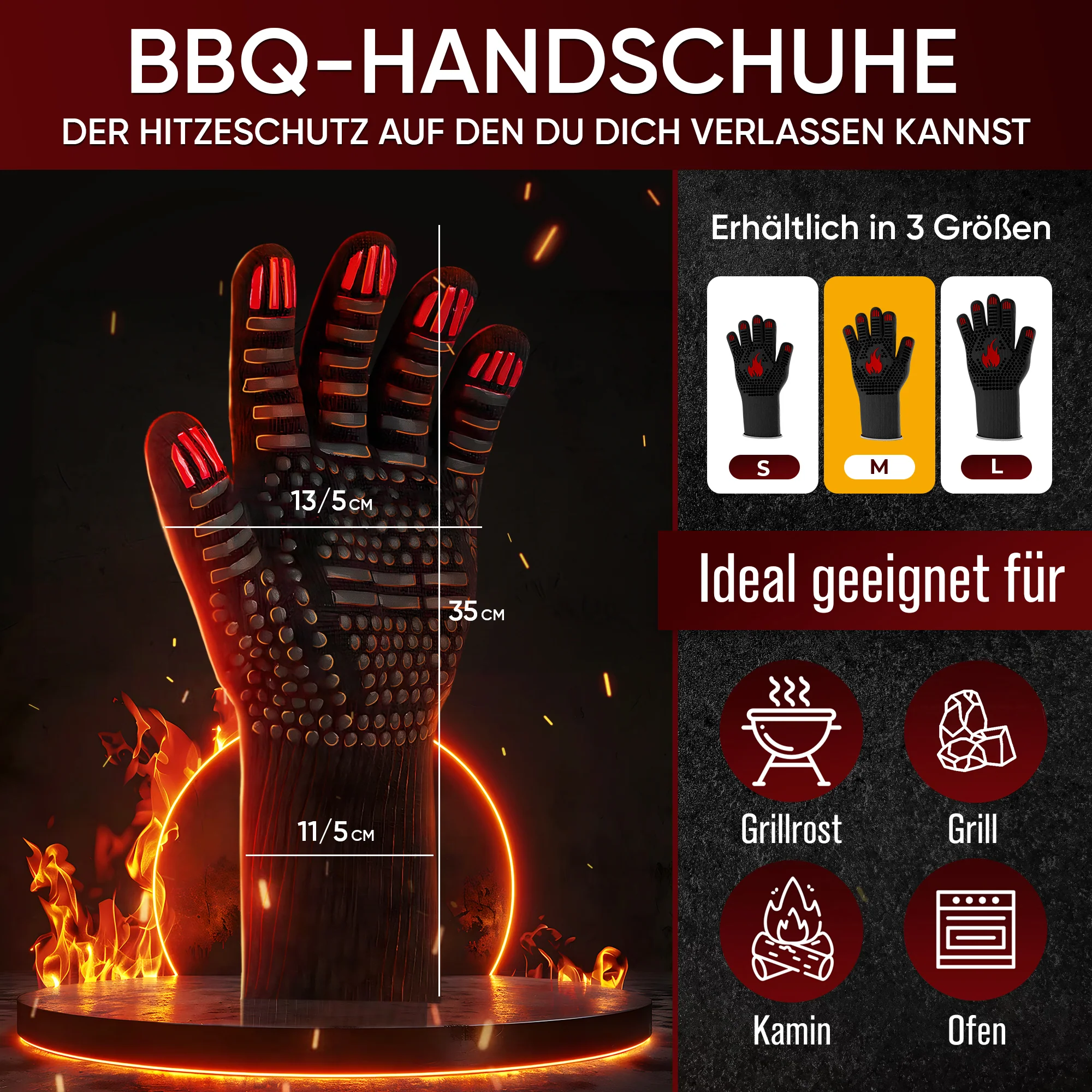 GUSSKÖNIG Größe M Grillhandschuhe hitzebeständig bis 800°C von GUSSKÖNIG