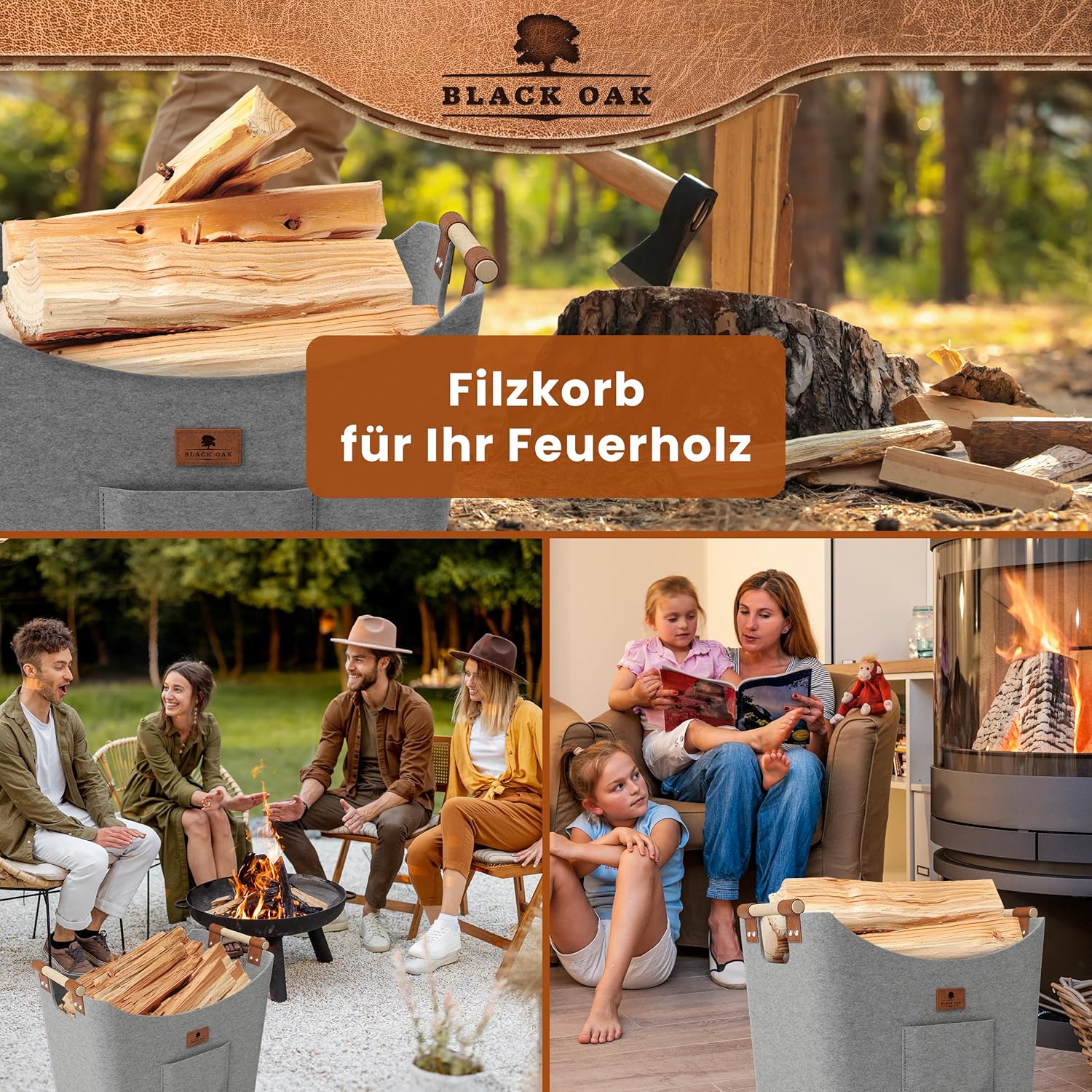 BLACK OAK Montana XL 60L Holzkorb aus Filz hellgrau von BLACK OAK