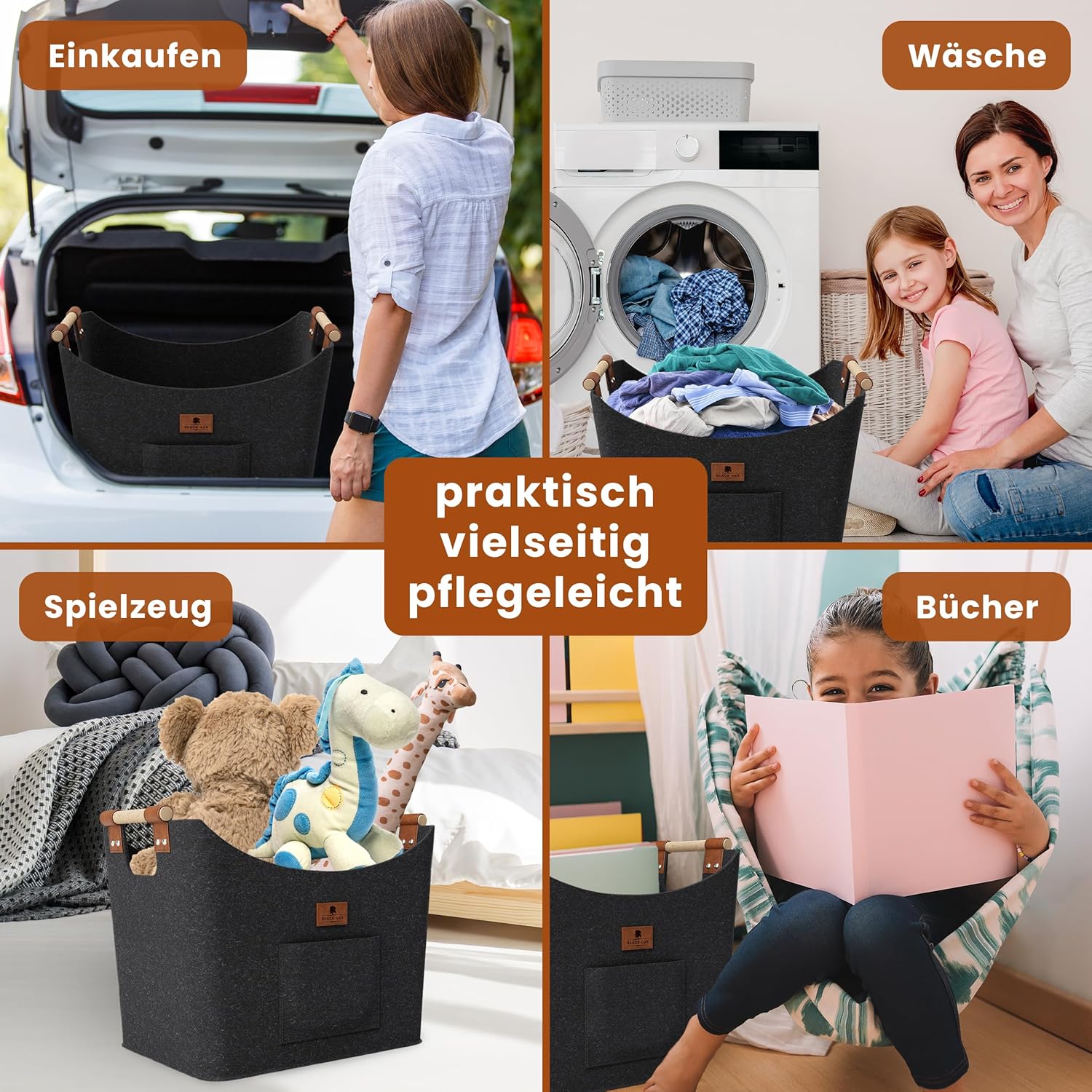 BLACK OAK Montana XL 60L Holzkorb aus Filz dunkelgrau von BLACK OAK