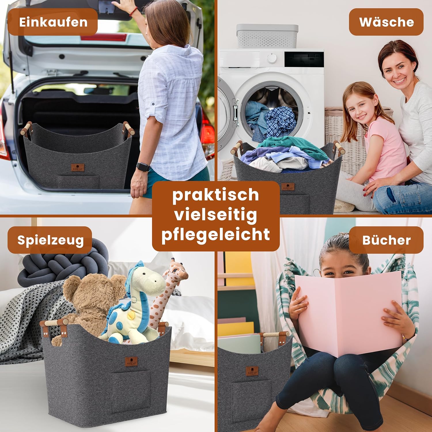 BLACK OAK Montana XL 60L Holzkorb aus Filz grau von BLACK OAK