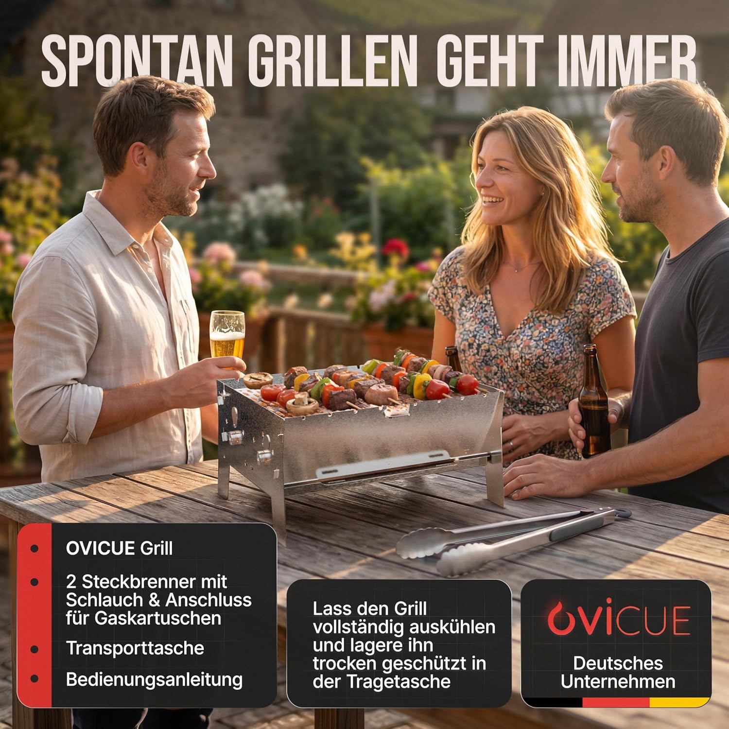 OVICUE Grill XL - Mobiler Gas- und Holzkohlegrill aus Edelstahl 330 × 410 × 205 mm von Ovibell