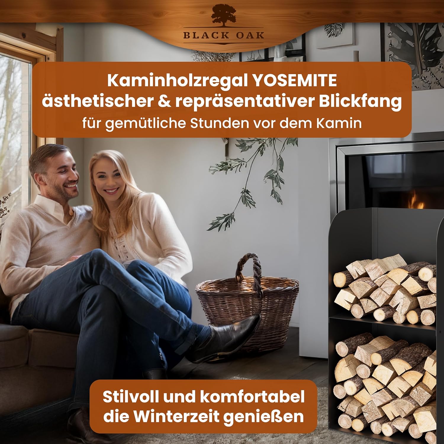 BLACK OAK Kaminholzregal Yosemite schwarz bis 200kg - 80 × 40 × 30 cm von BLACK OAK