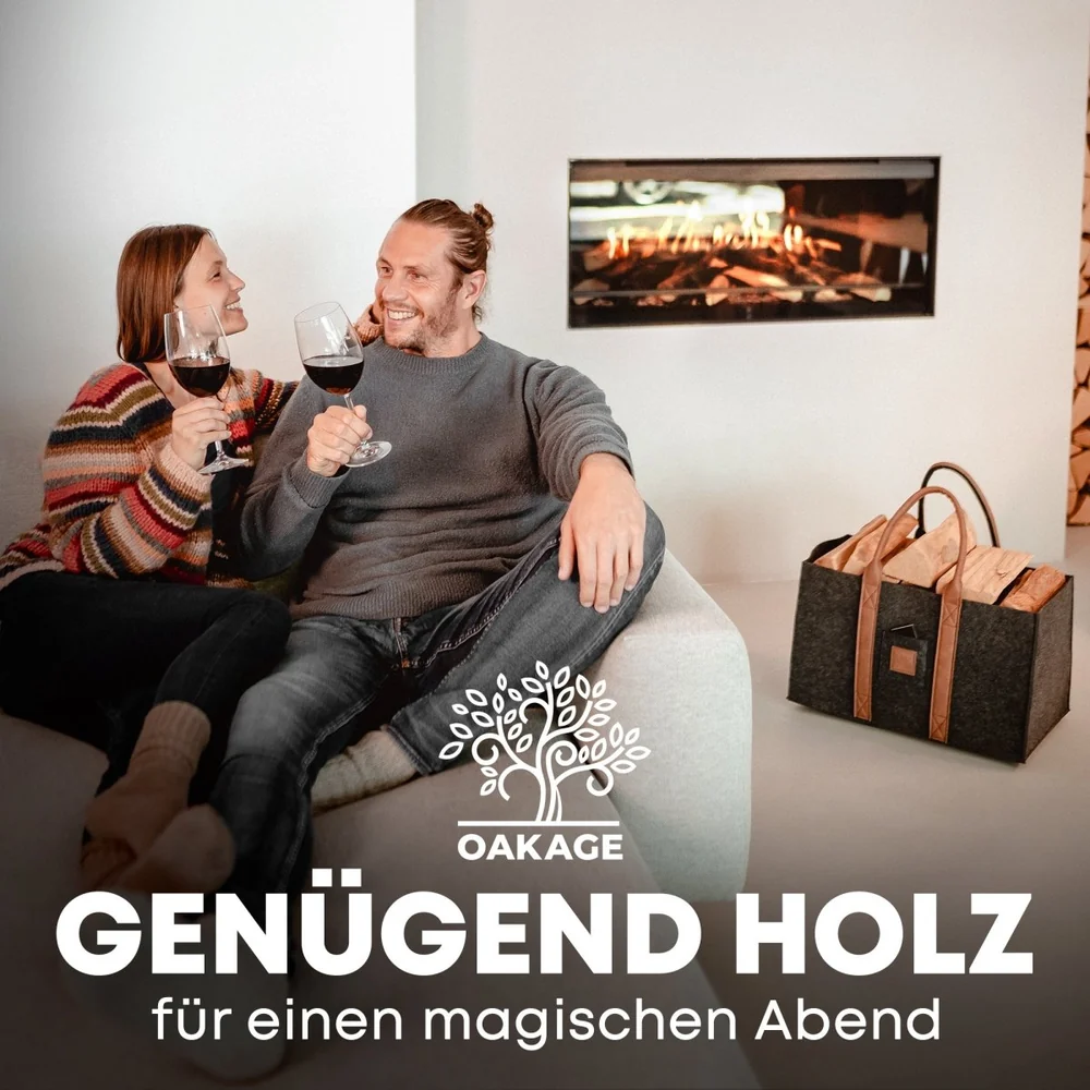 OAKAGE Holzkorb Filzshopper Dunkelgrau aus recyceltem Filz 33 x 50 x 30 cm