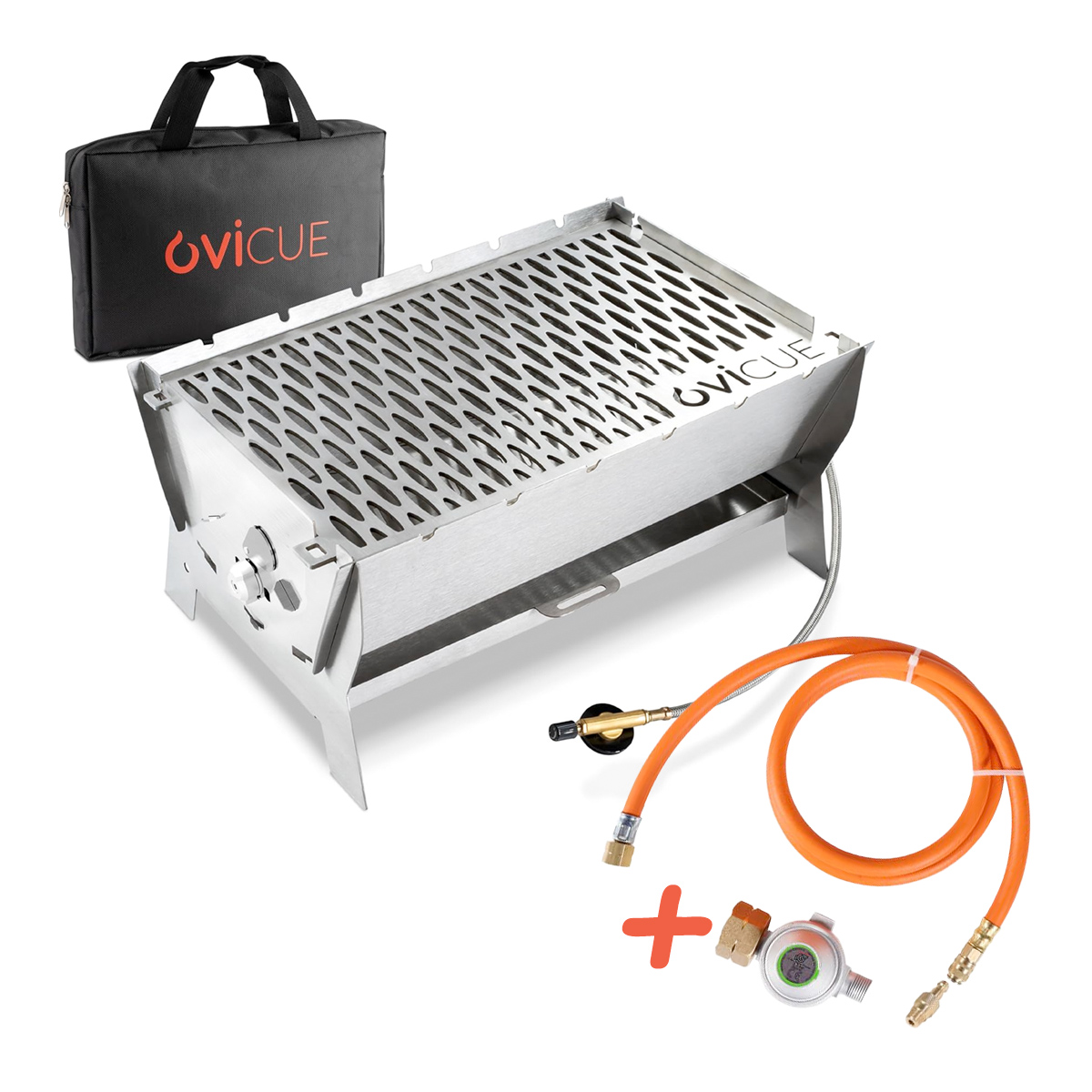 Ovicue Kompaktgrill 3,5 kW Leistung & 1,3 m Adapter-Set für 5 kg oder 11 kg Gasflasche - flexibles Grillvergnügen mit Standardgas Ovicue Kompaktgrill 3,5 kW Leistung & 1,3 m Adapter-Set für 5 kg oder 11 kg Gasflasche - flexibles Grillvergnügen mit Standardgas