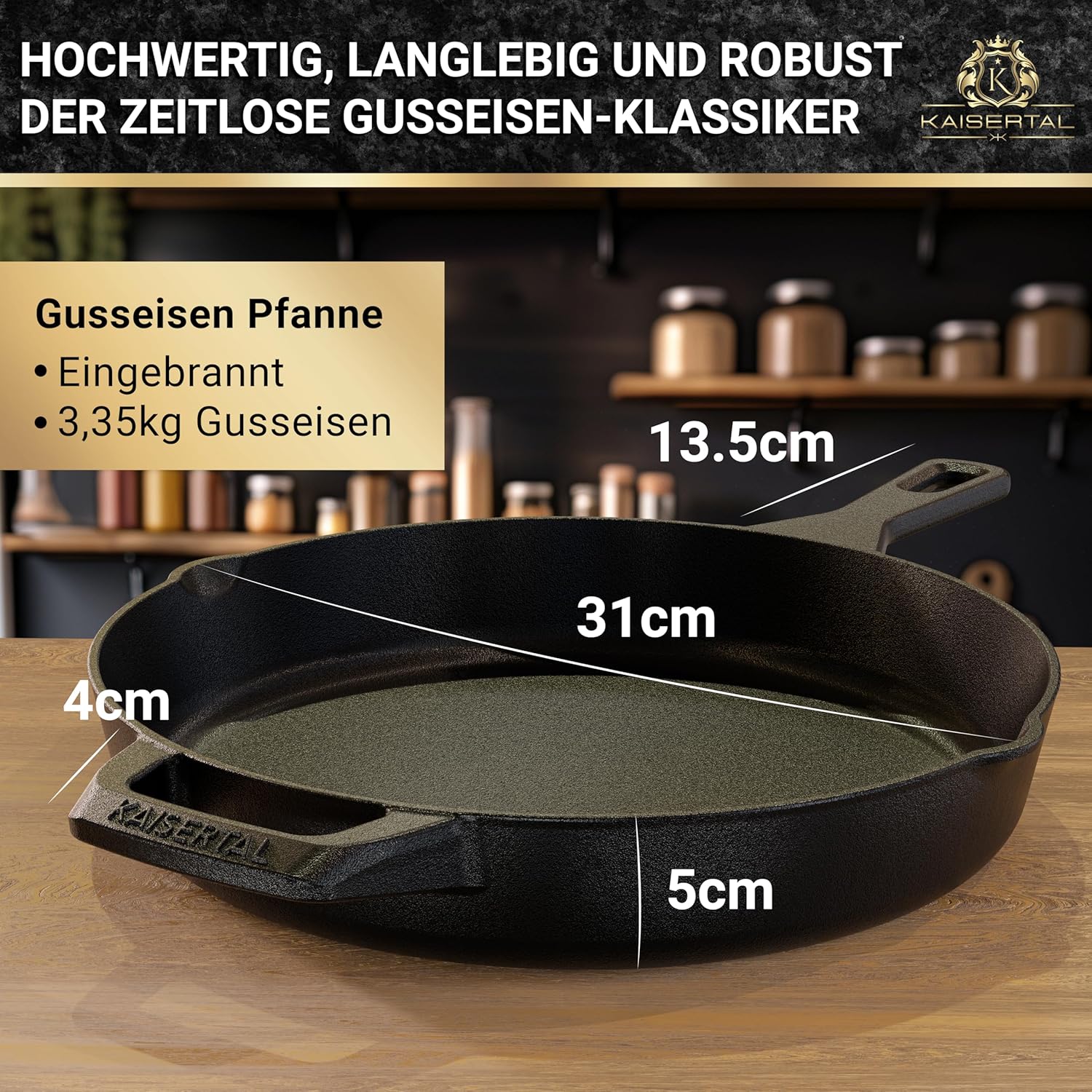 KAISERTAL Gusseisen Bratpfanne 30 cm Eingebrannt mit Griff von KAISERTAL