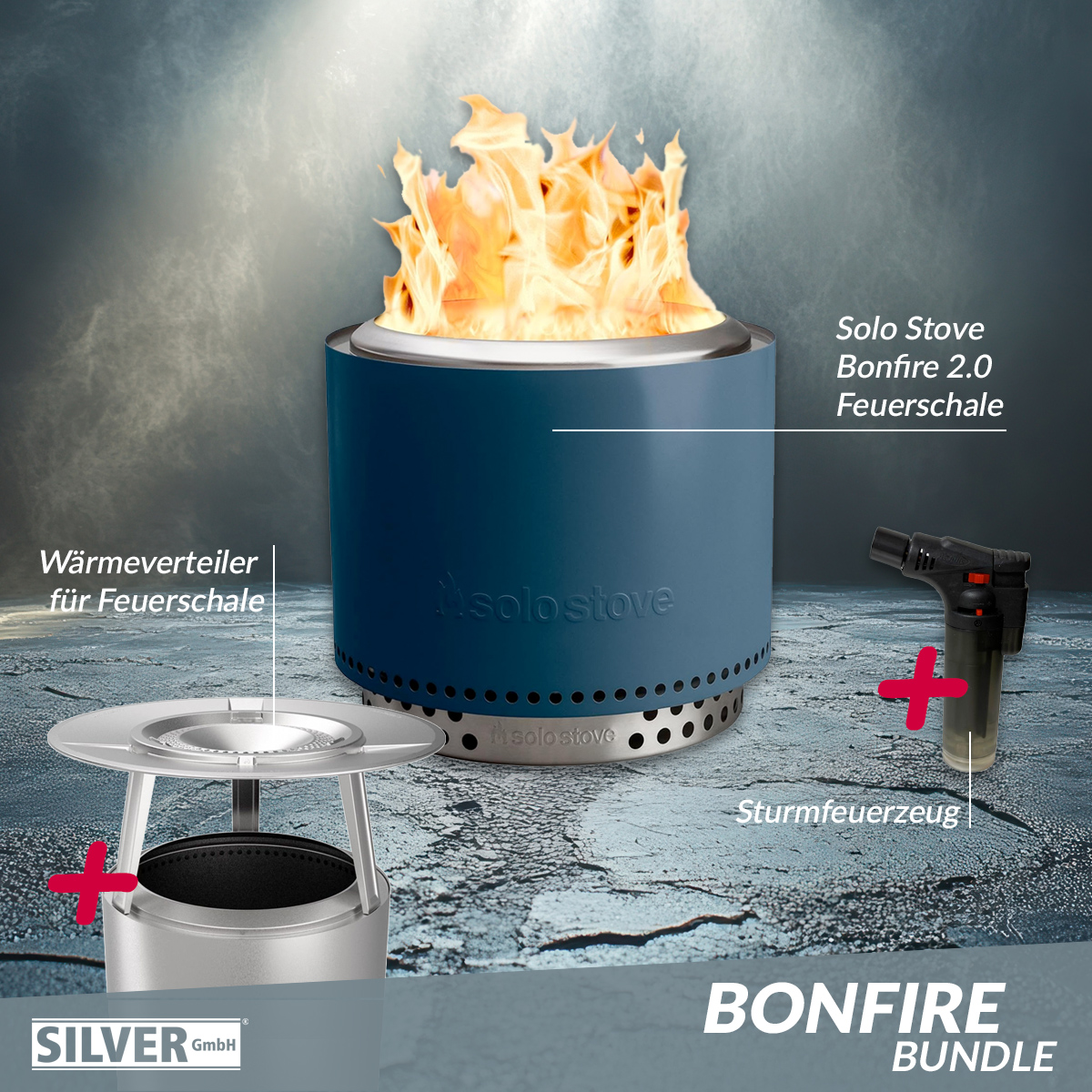 Solo Stove BONFIRE 2.0 Water Ø 49,5 cm Bundle inkl. Edelstahl Wärmeverteiler + Standfuß + Tragetasche + Sturmfeuerzeug von Solo Stove
