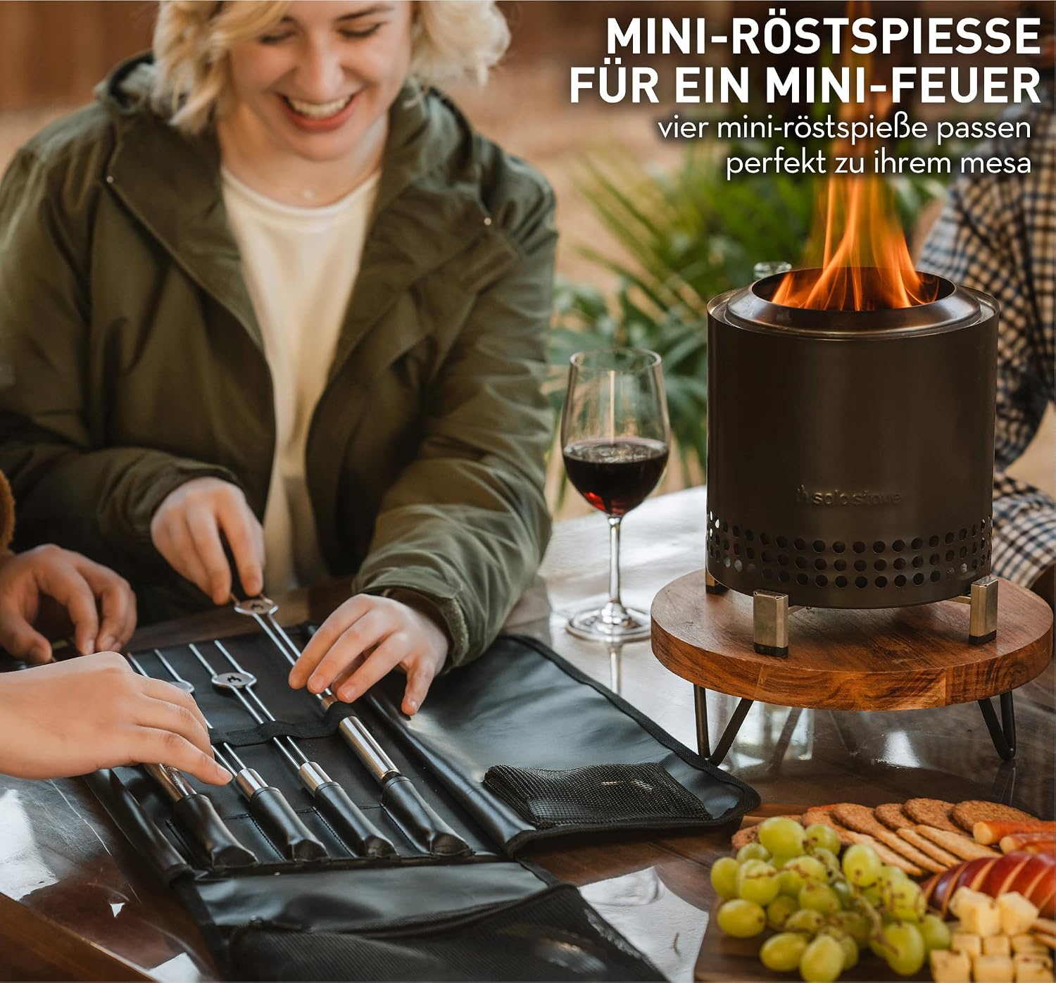 Solo Stove Mesa XL Accessorie-Set | Inkl. 4 Mini-Röstspieße aus Edelstahl + Ablagen, Pellet Schaufel, Mesa XL Deckel, Aufbewahrungsetui