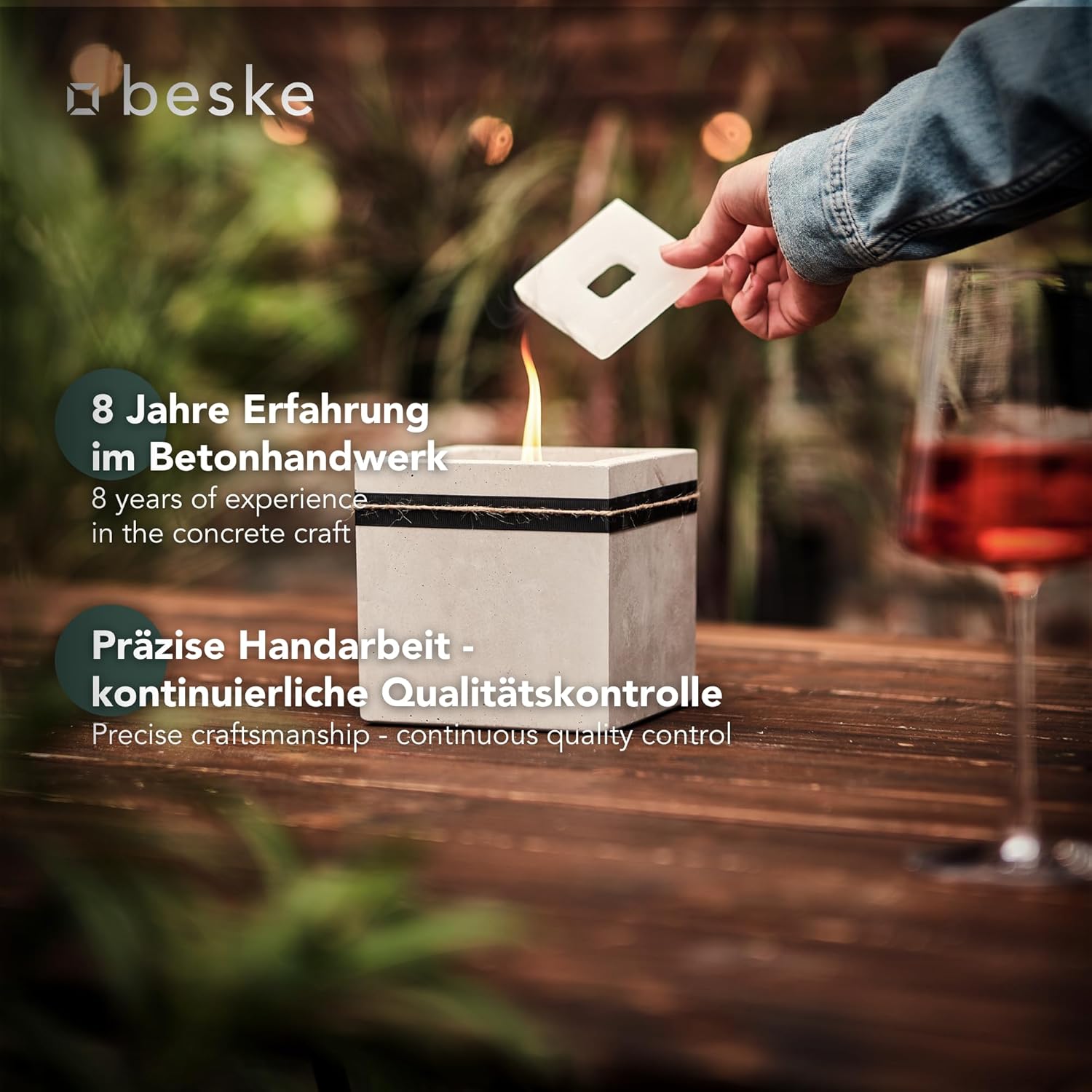BESKE Betonfeuer Kea Outdoor 13x13x13cm inkl. Löschbrett - HANDARBEIT Made in Germany von Beske-Manufaktur