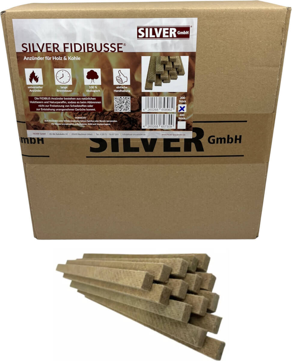 200 SILVER FIDIBUSSE® Anzünder | Kaminanzünder | Ofenanzünder | Grillanzünder von SILVER GmbH 200 SILVER FIDIBUSSE® Anzünder | Kaminanzünder | Ofenanzünder | Grillanzünder von SILVER GmbH