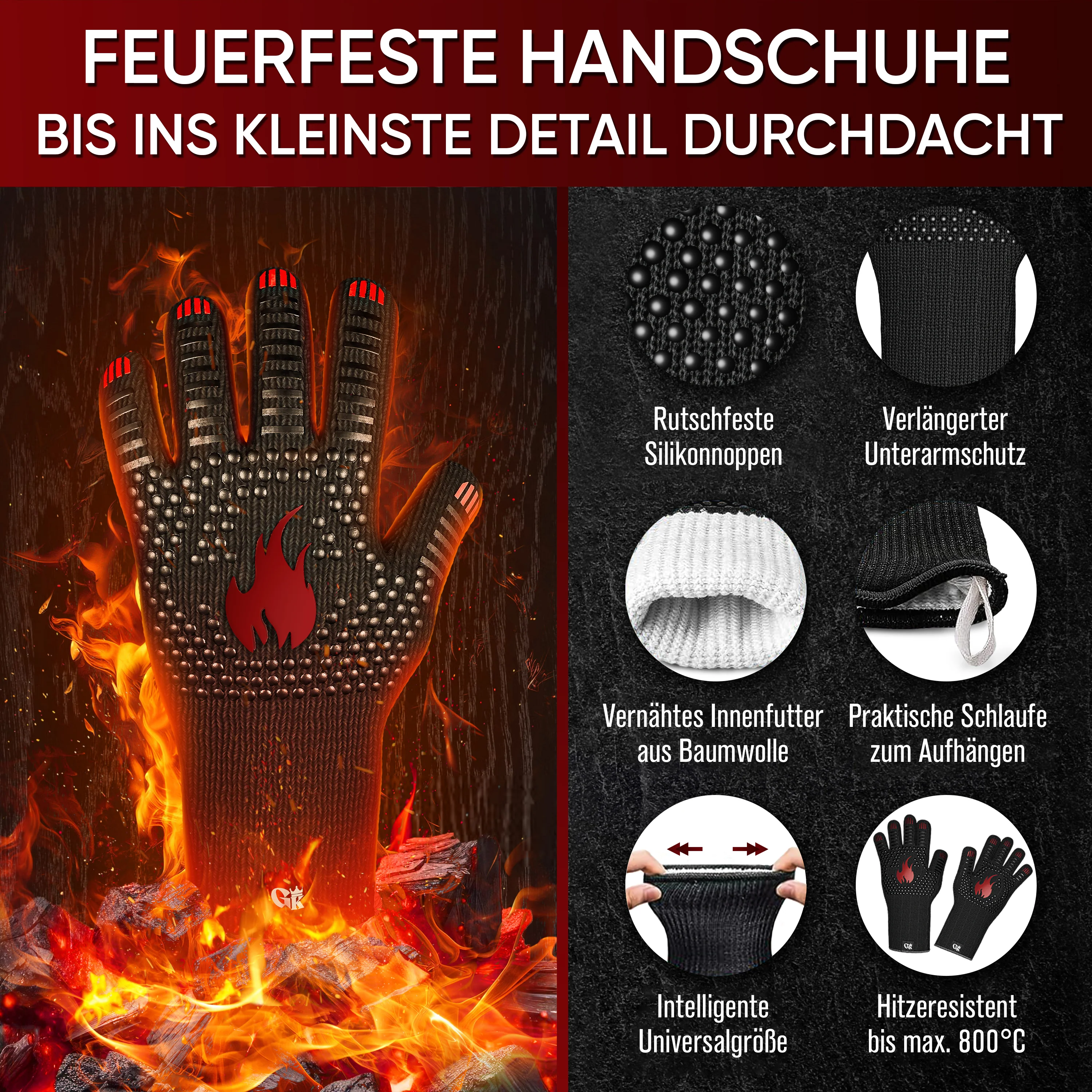 GUSSKÖNIG Größe M Grillhandschuhe hitzebeständig bis 800°C von GUSSKÖNIG