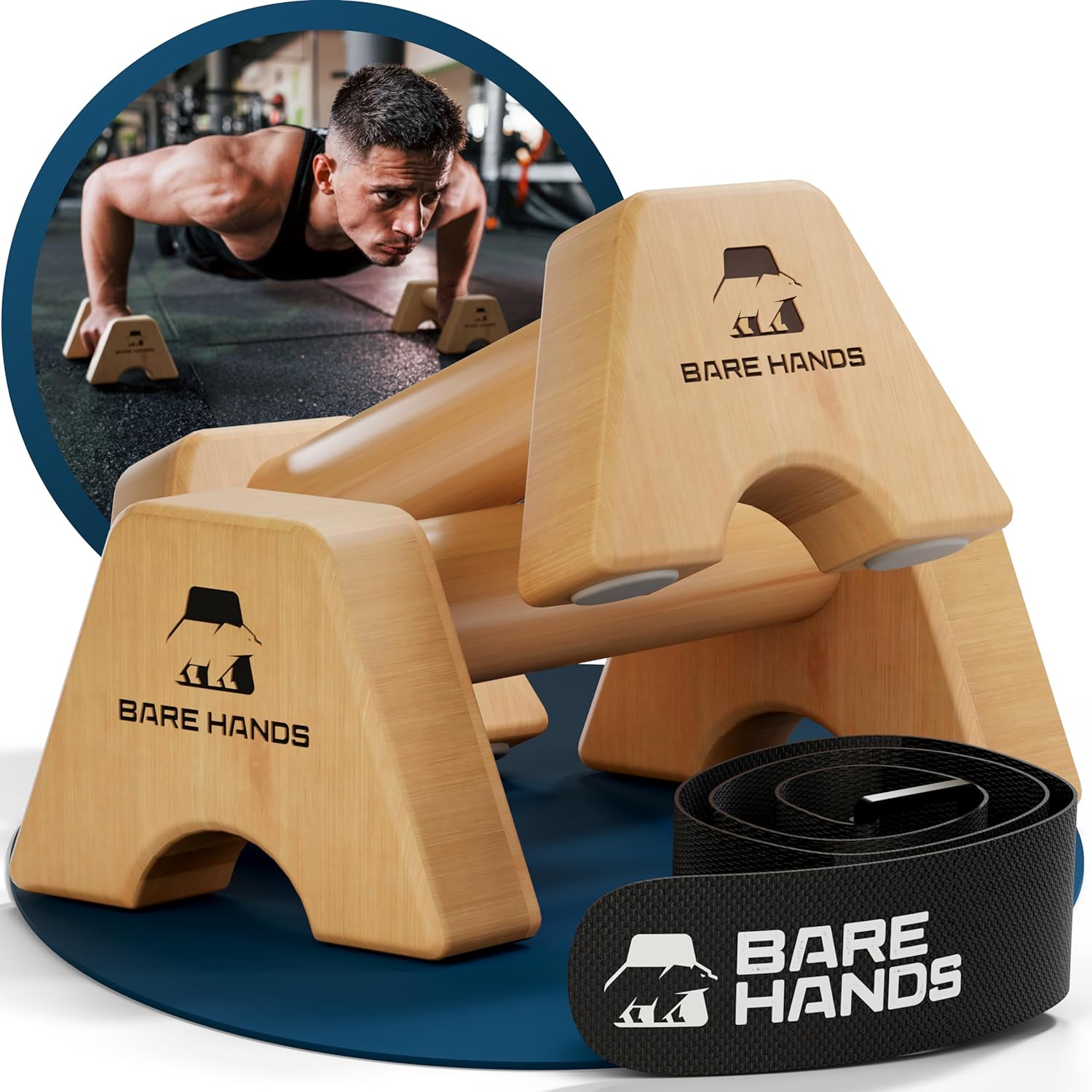 BARE HANDS 2x Liegestützgriffe Größe S aus hellem Holz gelenksschonend rutschfest für Calisthenics Indoor und Outdoor ideal für Liegestütze und Handstand von BARE HANDS