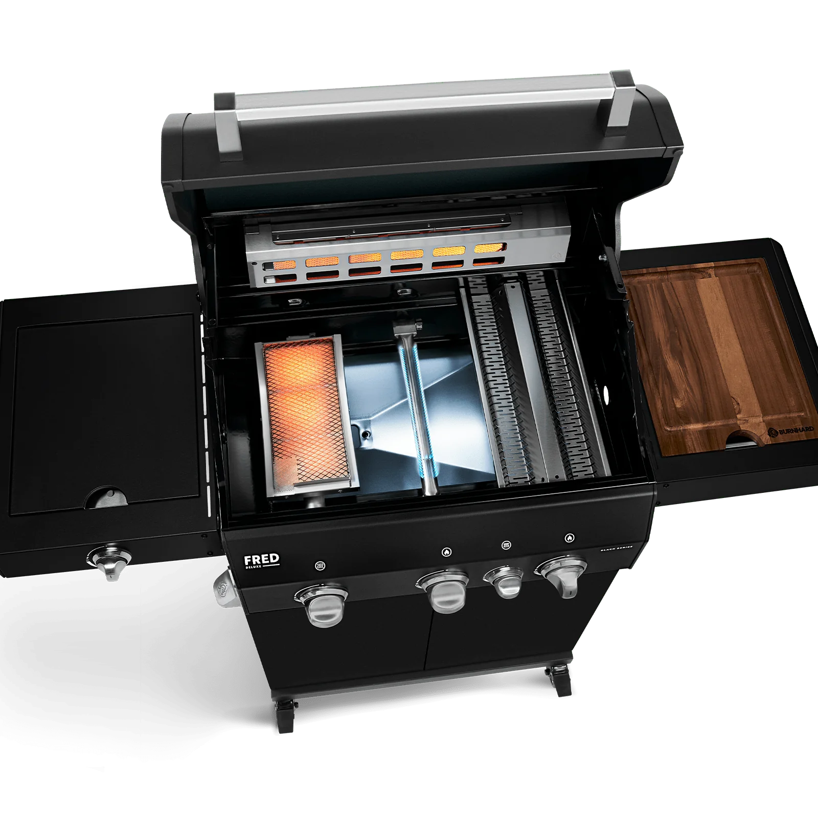 BURNHARD FRED Deluxe Gasgrill 3-Brenner in der Farbe Schwarz mit Gusseisenrost von BURNHARD