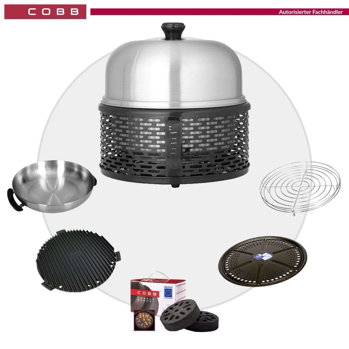 COBB PRO BLACK Holzkohle Grill inkl. Grillplatte ~ 6-teilig inkl. Cobble Stone | SET 2
