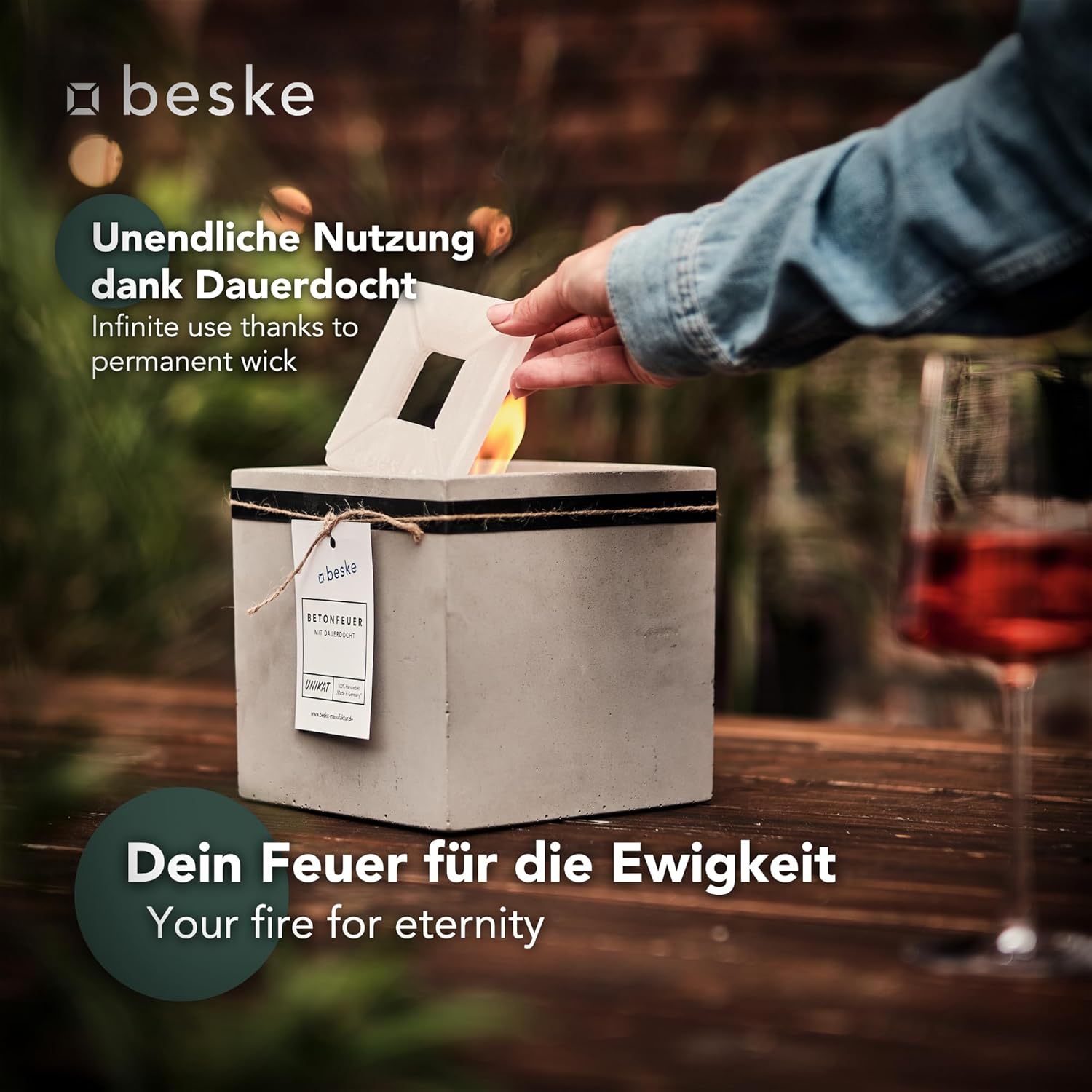 BESKE Betonfeuer Fuego Outdoor 17x17x17 inkl. Löschbrett - HANDARBEIT Made in Germany von Beske-Manufaktur