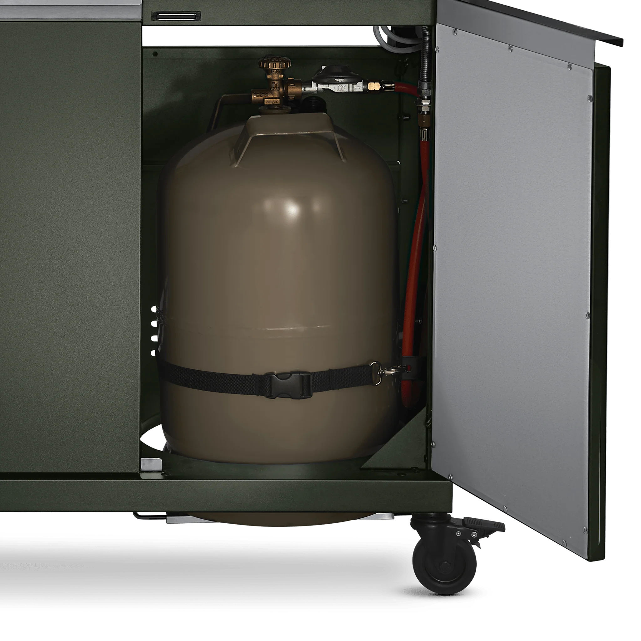 BURNHARD FRED Deluxe Gasgrill 3-Brenner in der Farbe Grün mit Gusseisenrost von BURNHARD