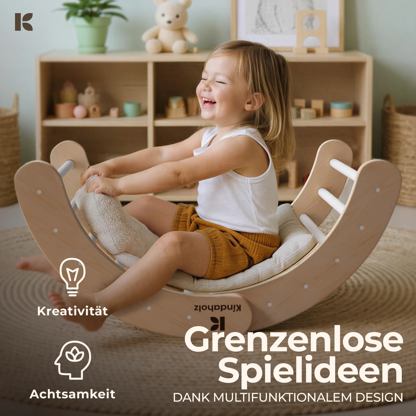 Kindaholz NINA Kletterbogen mit MIKA Rutschrampe Weiß Indoor Kletterset aus FSC Holz von Kindaholz