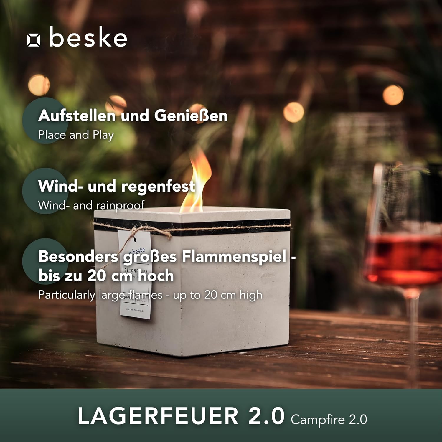 BESKE Betonfeuer Fuego Outdoor 17x17x17 inkl. Löschbrett - HANDARBEIT Made in Germany von Beske-Manufaktur