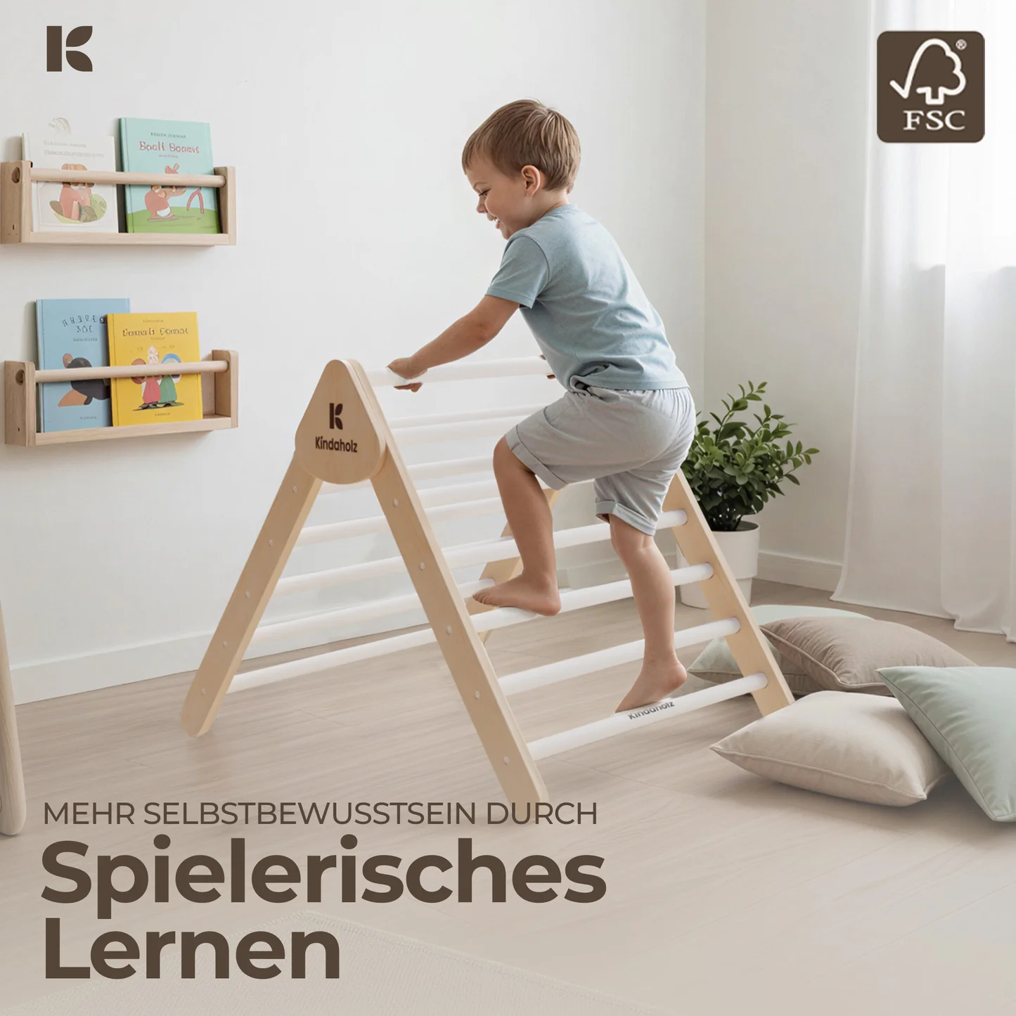 Kindaholz SAMI Kletterdreieck Weiß Indoor Kletterdreieck aus FSC Holz von Kindaholz