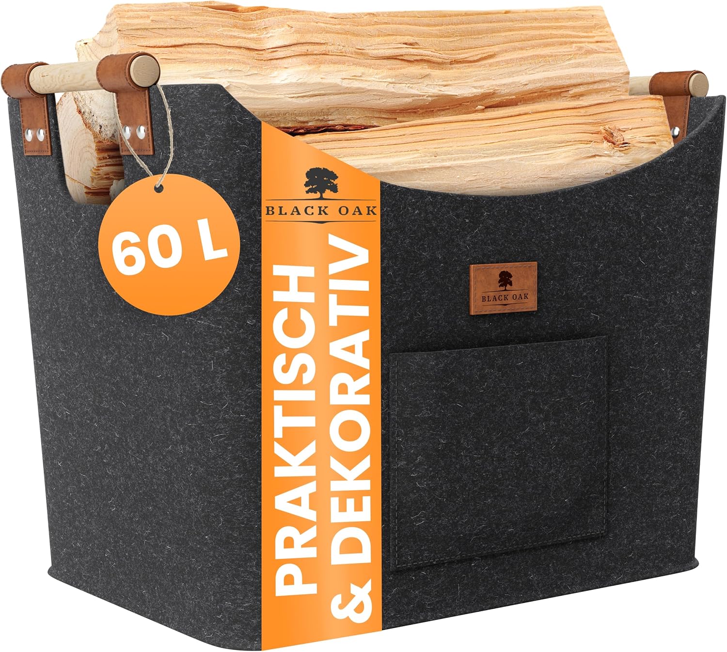 BLACK OAK Montana XL 60L Holzkorb aus Filz dunkelgrau