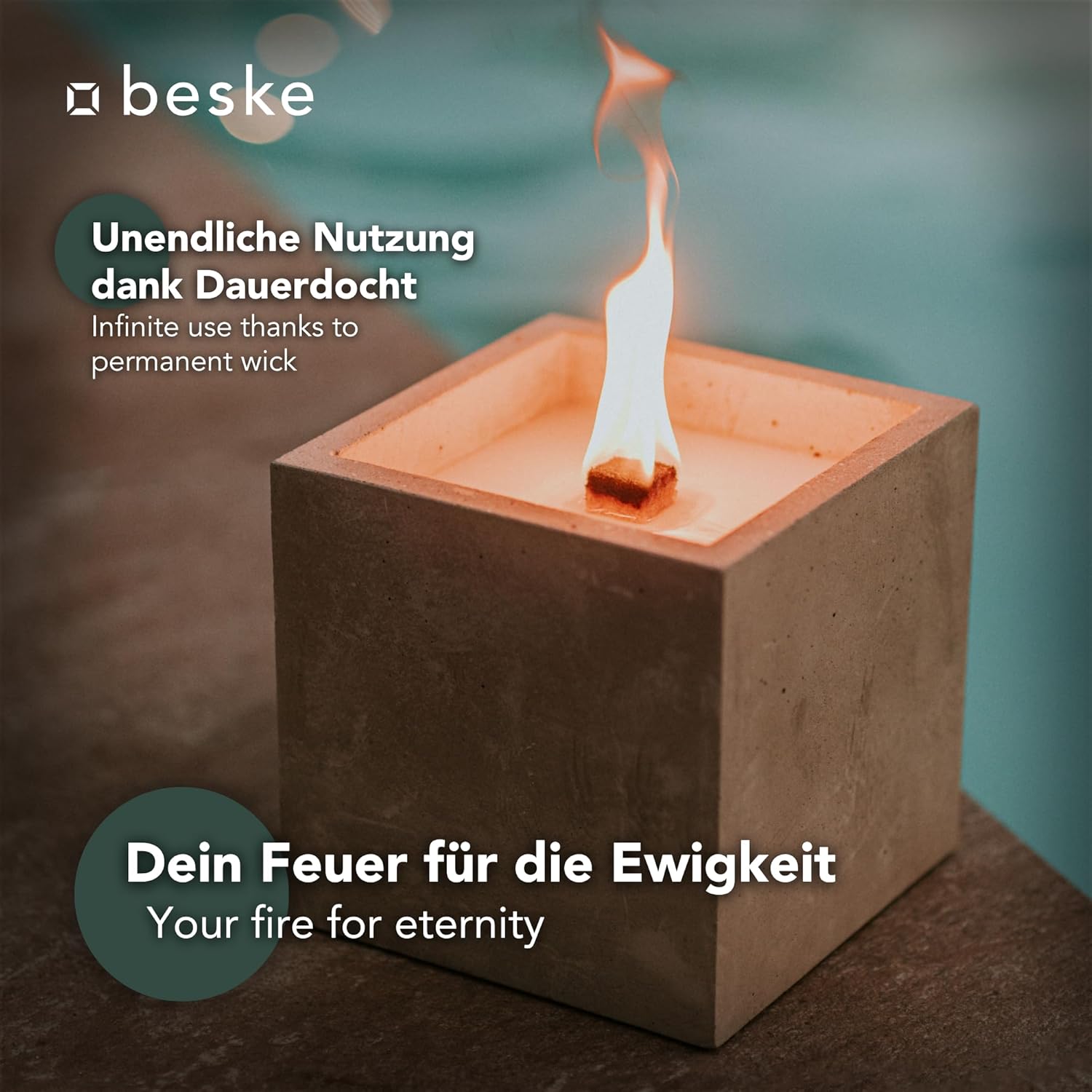 BESKE Betonfeuer Kea Outdoor 13x13x13cm inkl. Löschbrett - HANDARBEIT Made in Germany von Beske-Manufaktur