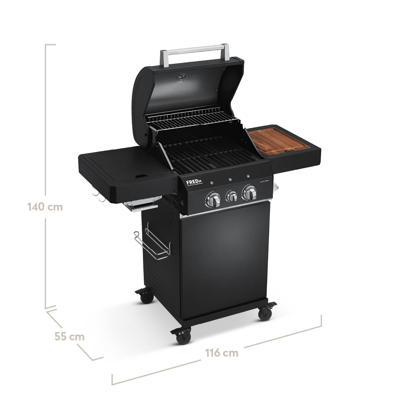 BURNHARD FRED Jr. Deluxe Gasgrill 2-Brenner in der Farbe Schwarz mit Gusseisenrost von BURNHARD