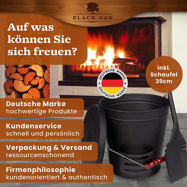 BLACK OAK Stromboli Ascheeimer 20 Liter mit Deckel und Schaufel