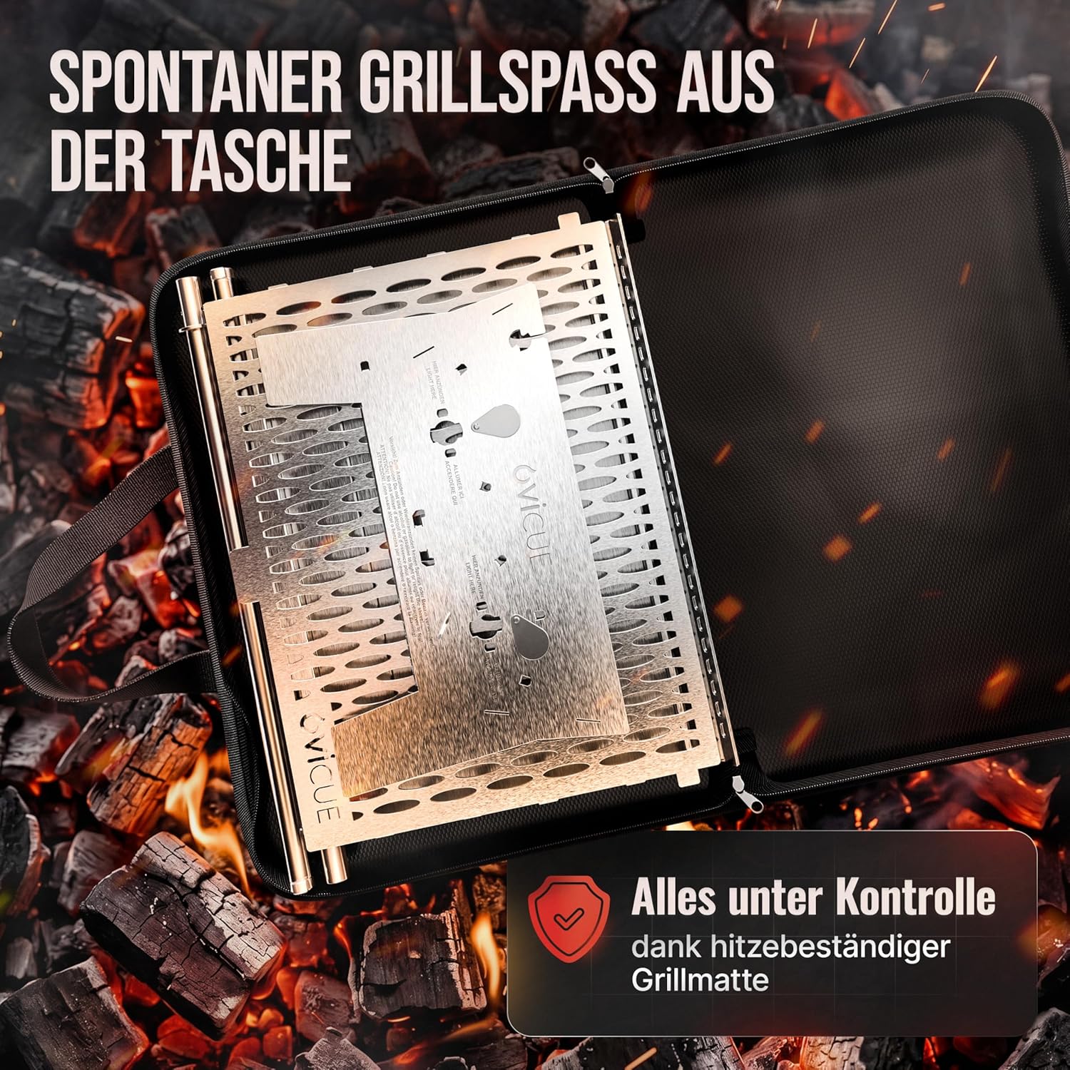 OVICUE Grill XL - Mobiler Gas- und Holzkohlegrill aus Edelstahl 330 × 410 × 205 mm von Ovibell
