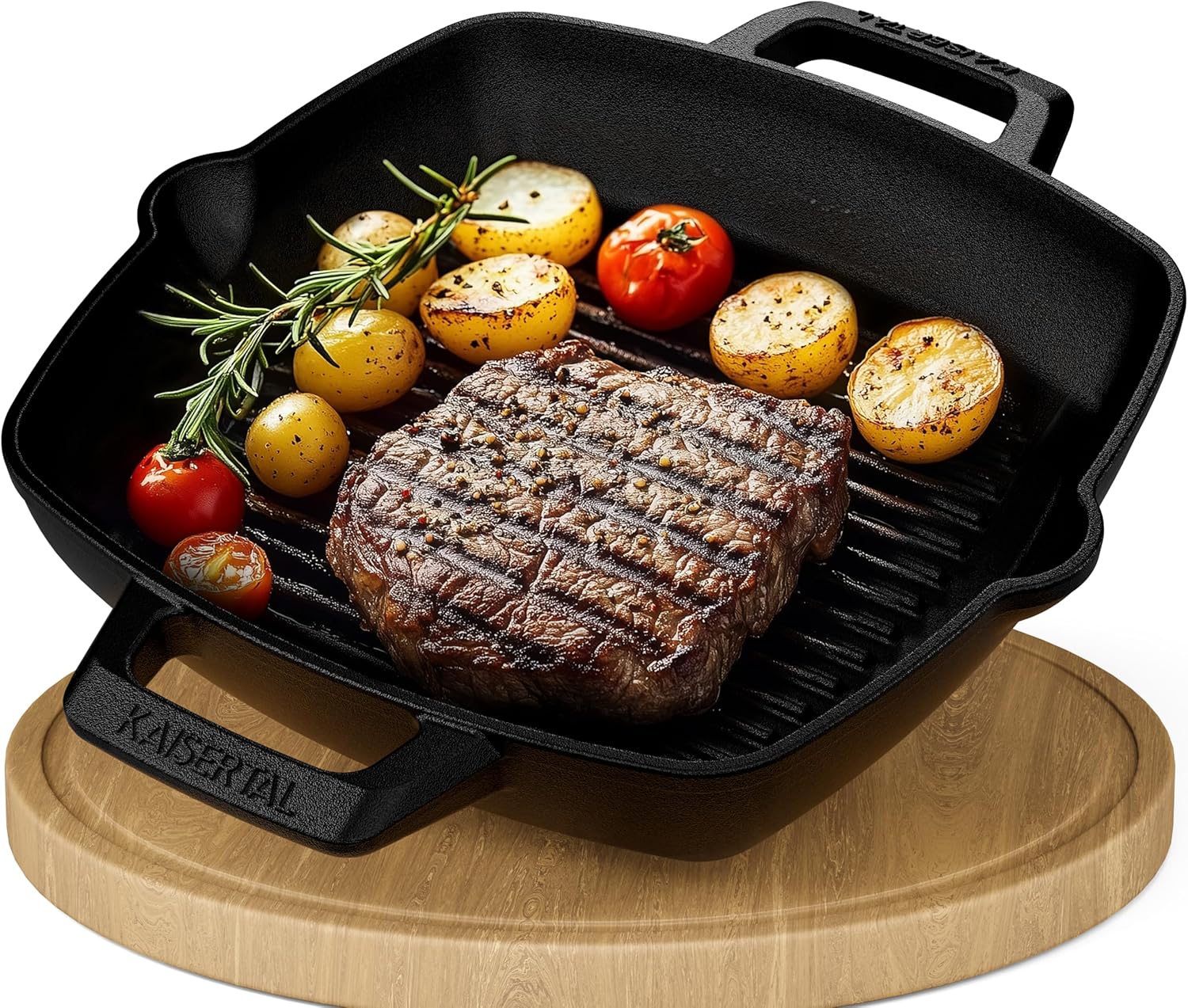 KAISERTAL Gusseisen Grillpfanne 26 cm Eingebrannt - Quadratisch mit Doppelgriff KAISERTAL Gusseisen Grillpfanne 26 cm Eingebrannt - Quadratisch mit Doppelgriff