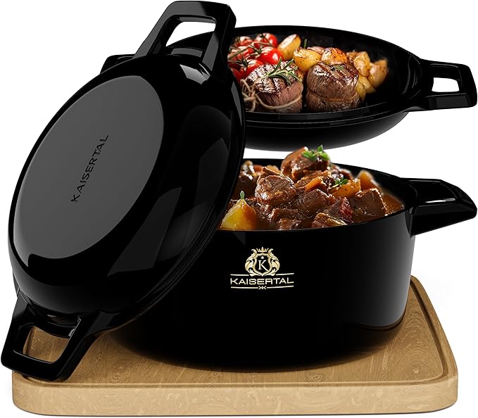 KAISERTAL Emaillierter Gusseisen Topf - 2-in-1 Schmortopf 26 cm mit Deckel 6,4 Liter von KAISERTAL