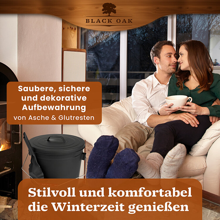BLACK OAK Stromboli Ascheeimer 20 Liter mit Deckel und Schaufel