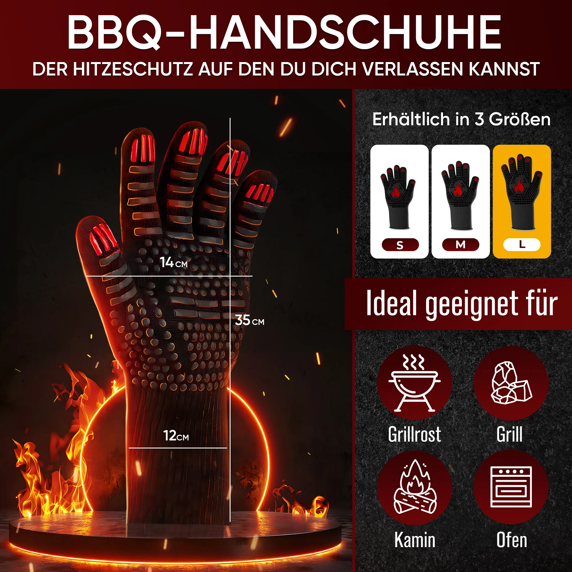 GUSSKÖNIG Größe L Grillhandschuhe hitzebeständig bis 800°C von GUSSKÖNIG