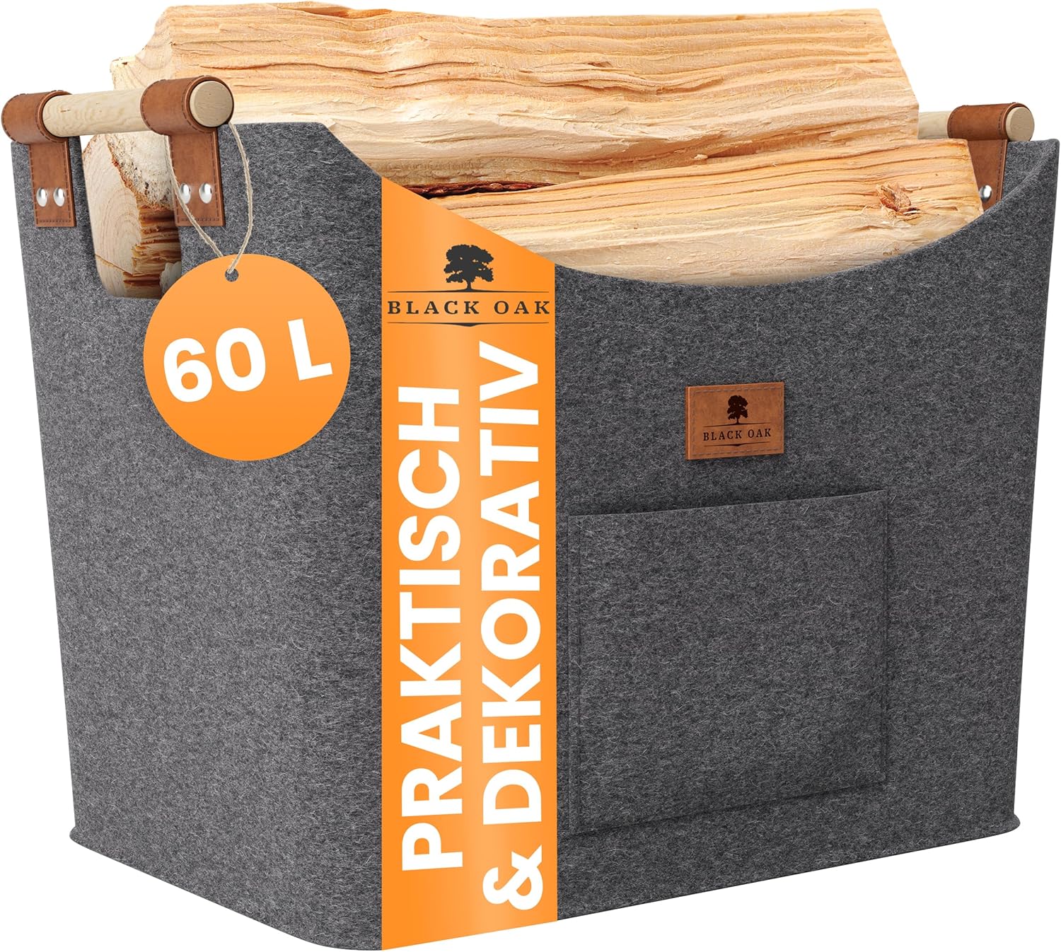 BLACK OAK Montana XL 60L Holzkorb aus Filz grau
