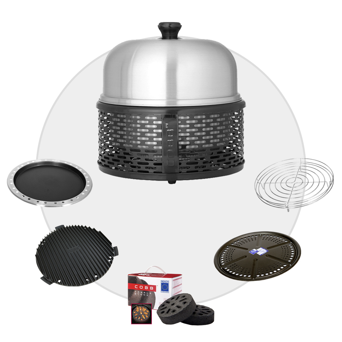 COBB PRO BLACK Holzkohle Grill inkl. Grillplatte ~ 6-teilig inkl. Cobble Stone | SET 3 von Cobb