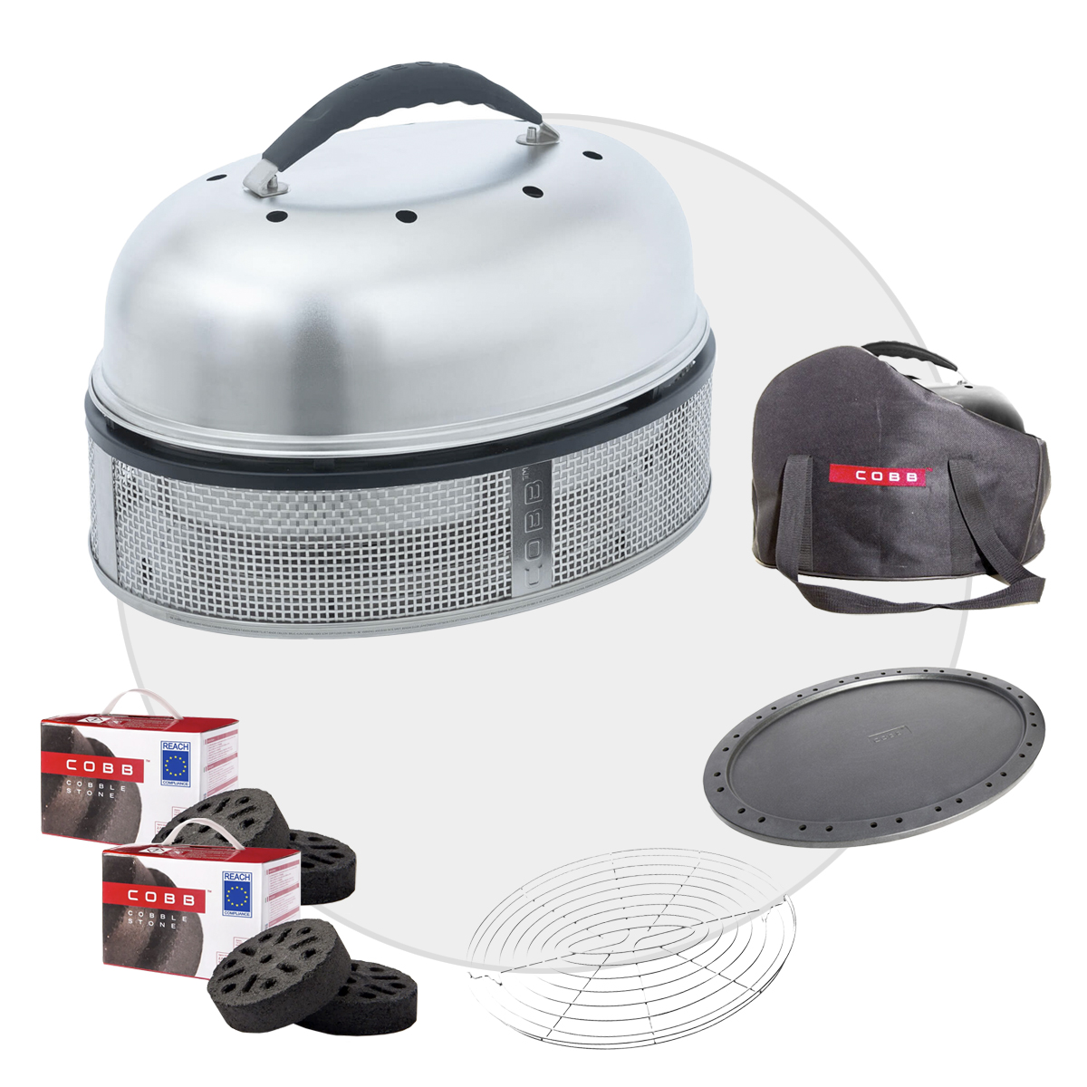 COBB Supreme Deluxe 2.0 Facelift Holzkohlegrill Komplett-Set - inkl. Supreme Pfanne, Bratenrost, Griddle+, 2x Cobble Stone & Tasche von Cobb