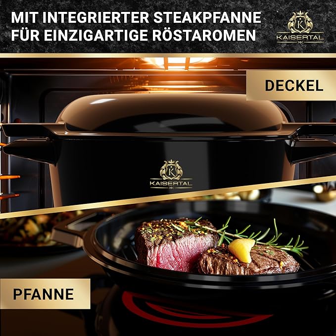 KAISERTAL Emaillierter Gusseisen Topf - 2-in-1 Schmortopf 26 cm mit Deckel 6,4 Liter von KAISERTAL