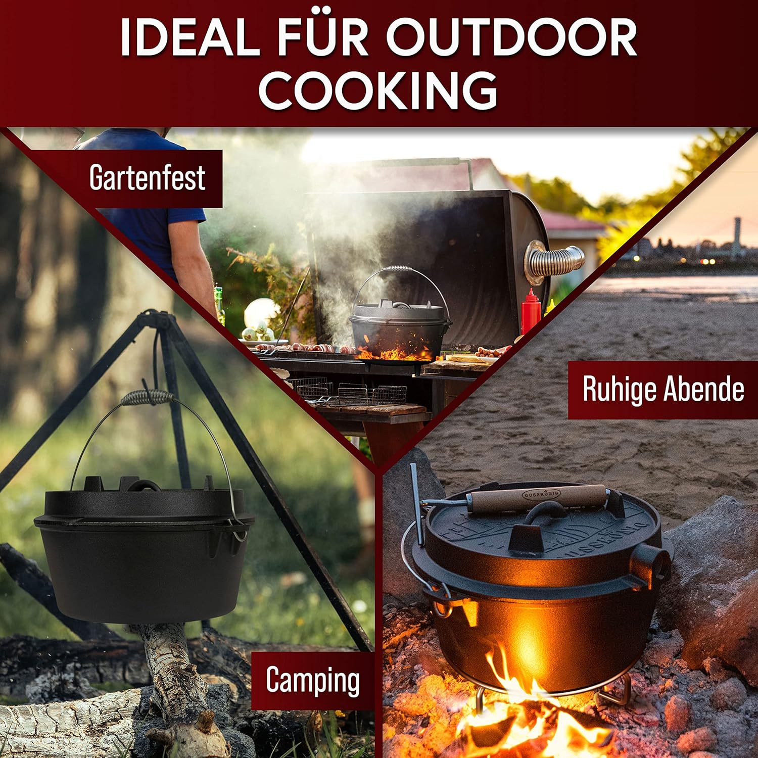 GUSSKÖNIG 12 Liter Dutch Oven Set ohne Füße mit 2in1 Deckelheber von GUSSKÖNIG