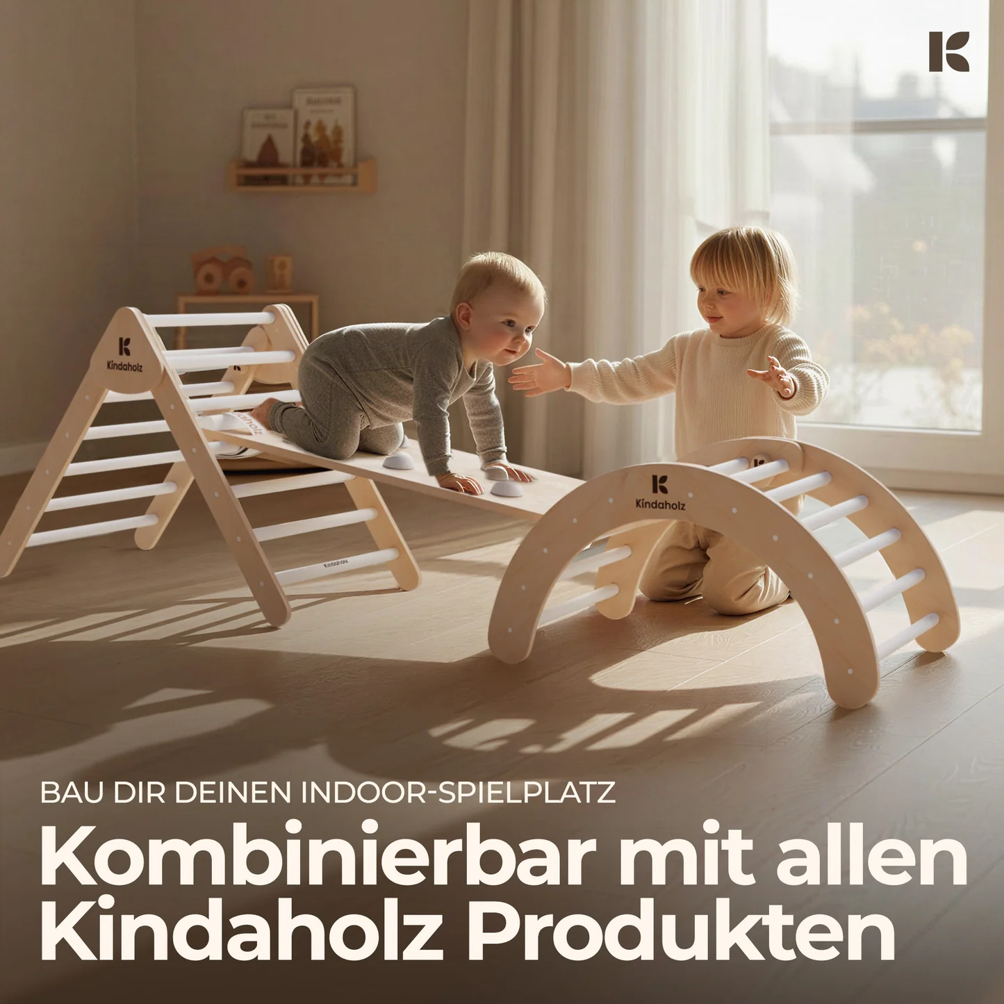 Kindaholz NOAH Rutschrampe Weiß Indoor Kletterrampe aus FSC Holz von Kindaholz