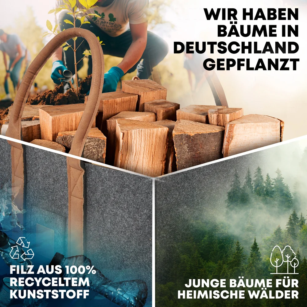 OAKAGE Holzkorb Filzshopper Dunkelgrau aus recyceltem Filz 33 x 50 x 30 cm