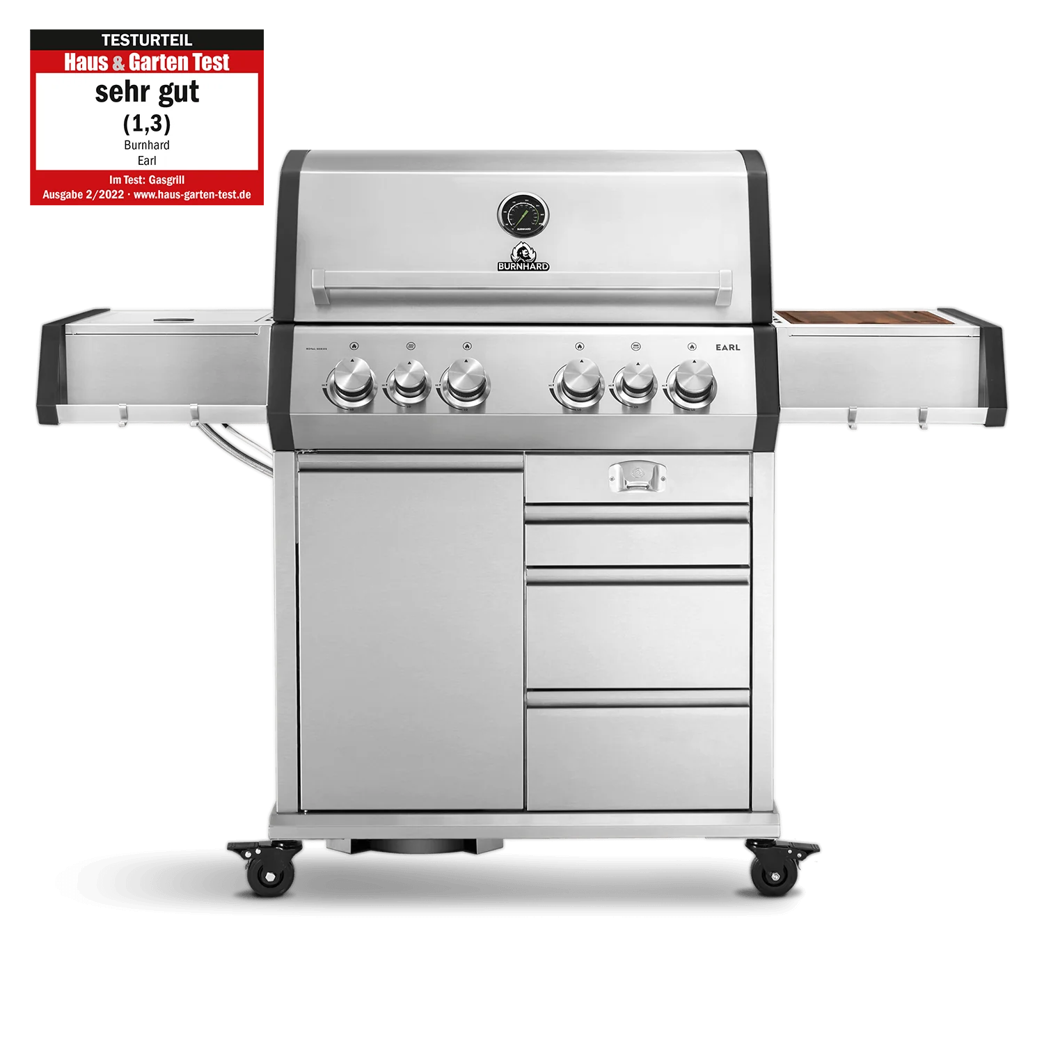BURNHARD Big EARL Premium-Gasgrill 4-Brenner in der Farbe Edelstahl mit Edelstahlrost BURNHARD Big EARL Premium-Gasgrill 4-Brenner in der Farbe Edelstahl mit Edelstahlrost