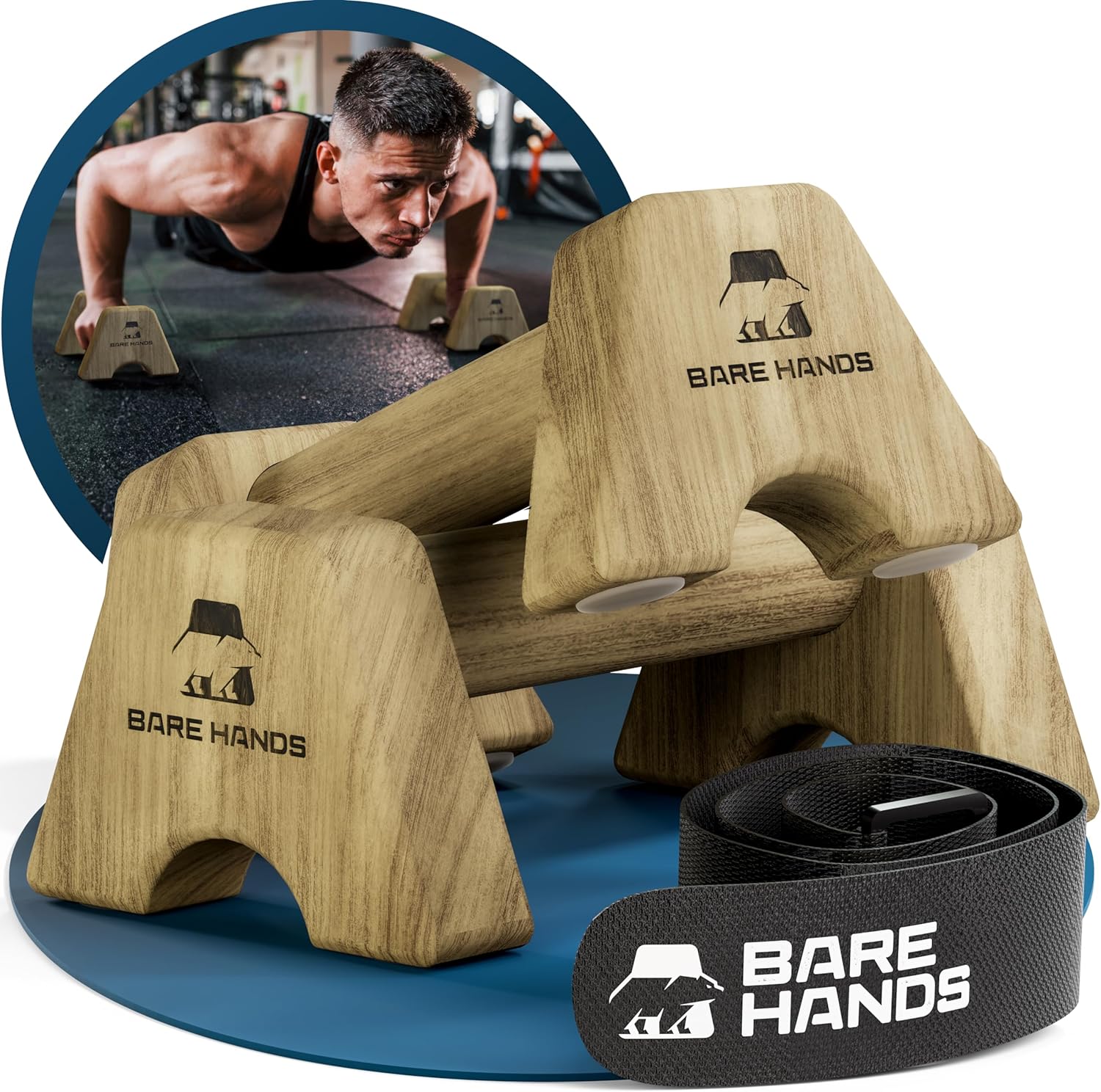 BARE HANDS 2x Liegestützgriffe Größe S aus dunklem Holz gelenksschonend rutschfest für Calisthenics Indoor und Outdoor ideal für Liegestütze und Handstand von BARE HANDS